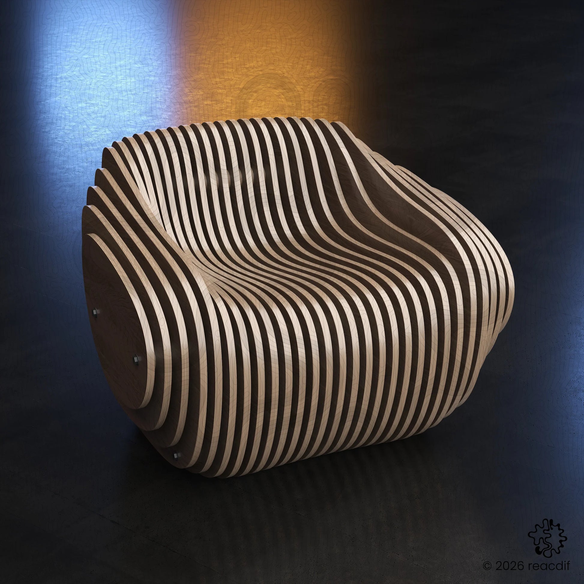 Parametric Armchair A-1 isometric view - DIY woodworking project design