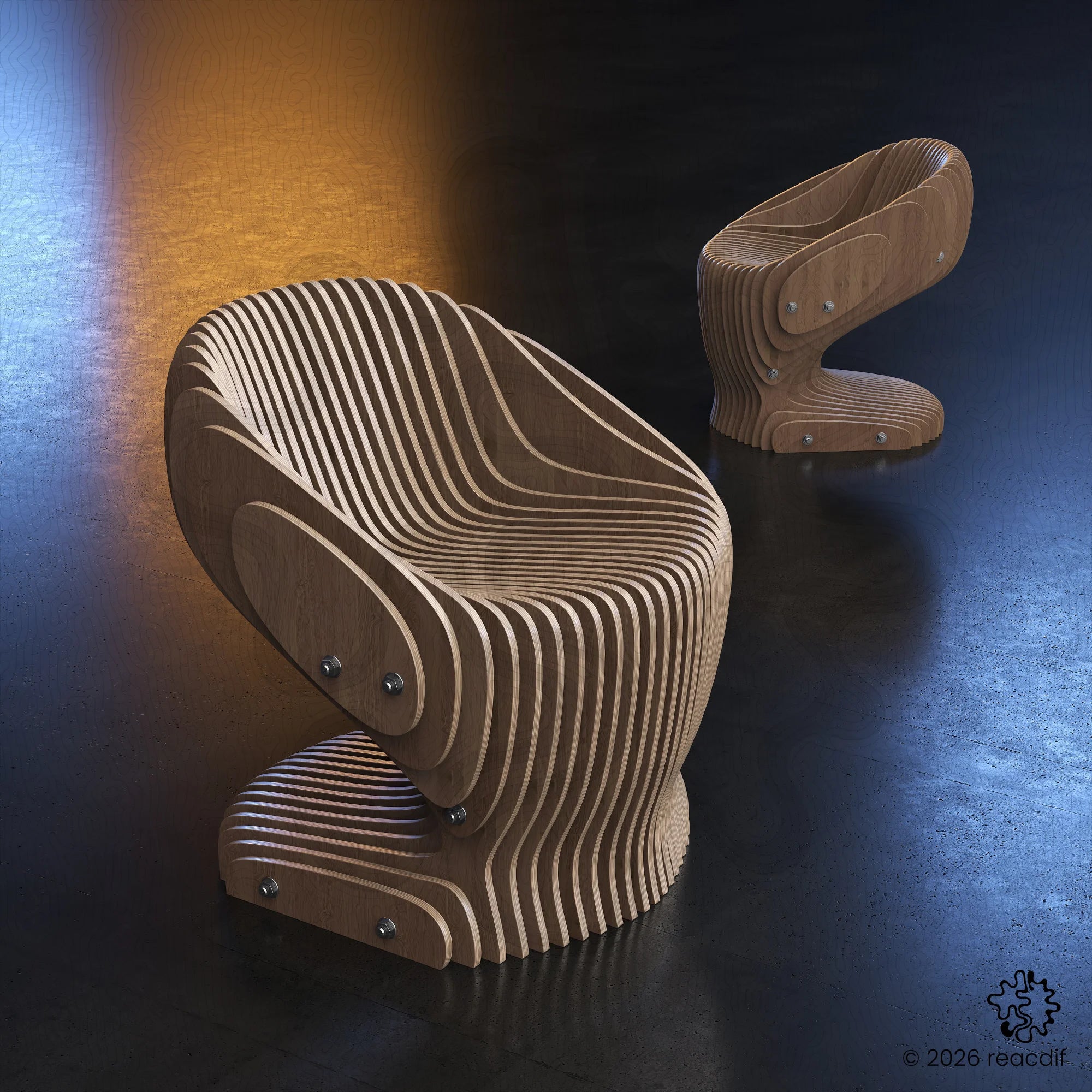 Parametric Armchair A-2 front view - DIY furniture digital plans for makers