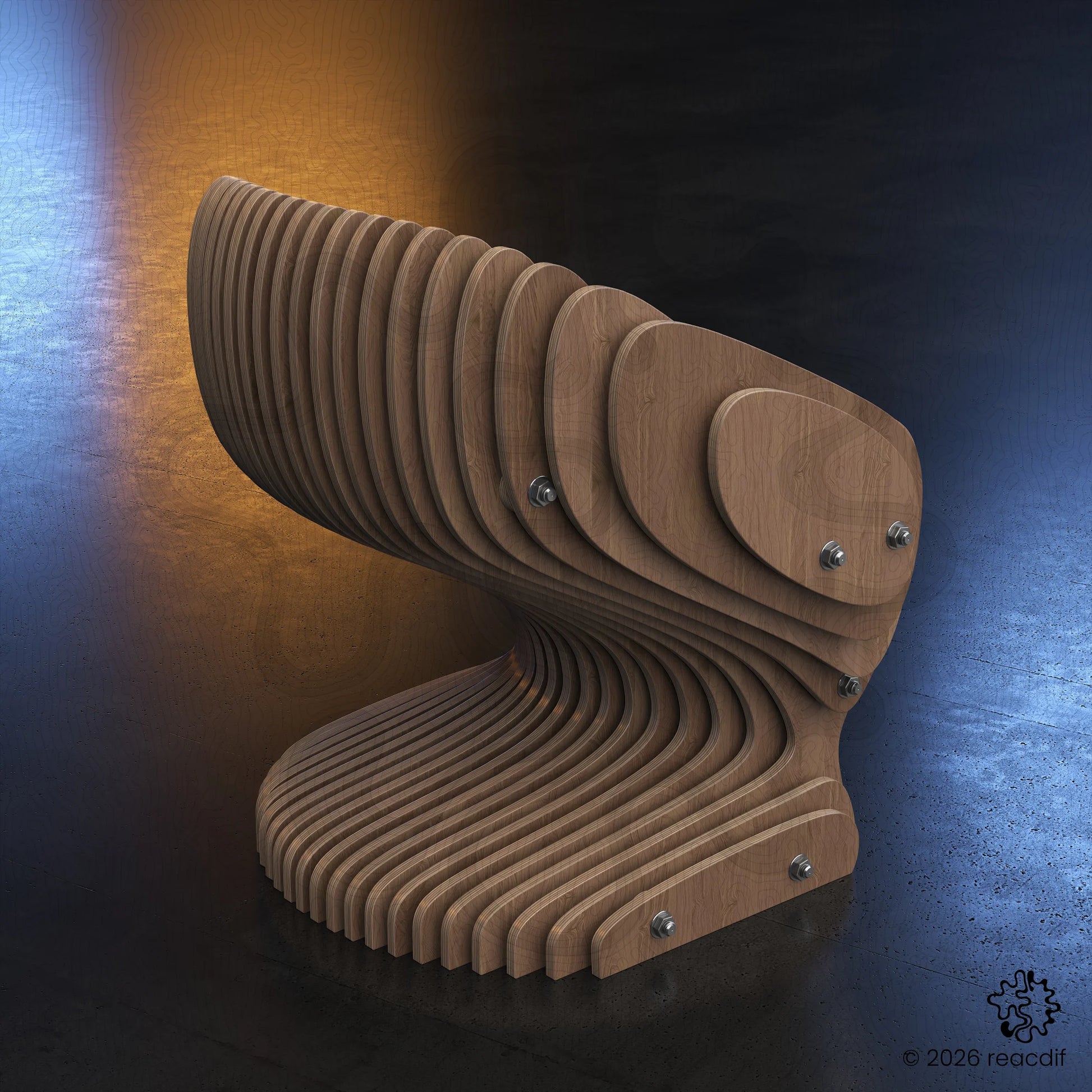 Parametric Armchair A-2b front view - DIY furniture cutting template