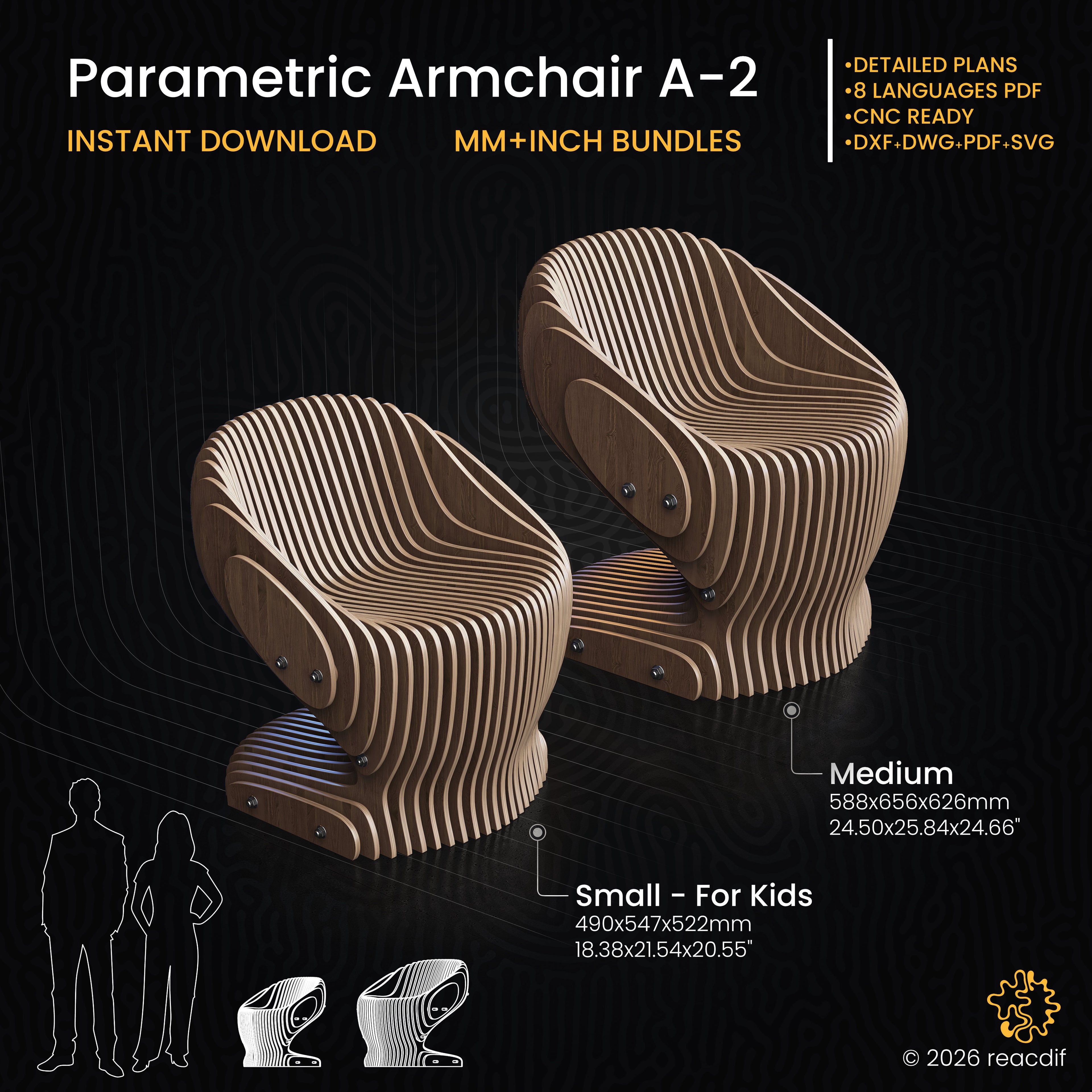 Parametric Armchair A-2 CNC Files | Modern DIY Furniture Design