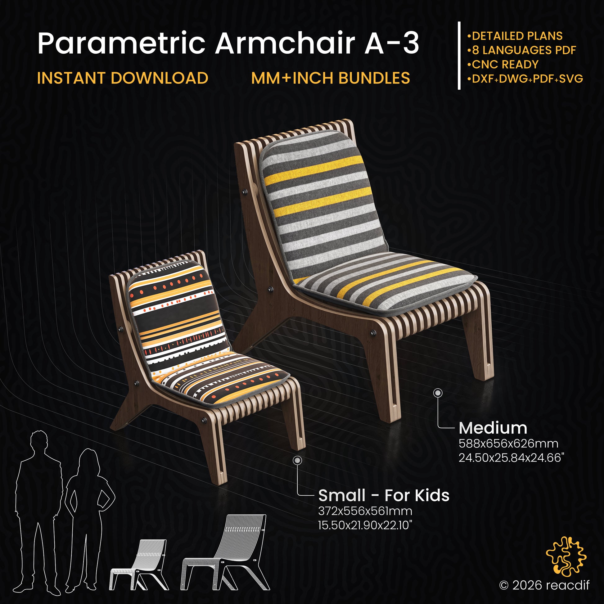 Parametric Armchair A-3 | DIY Furniture Blueprint | Small size for Child