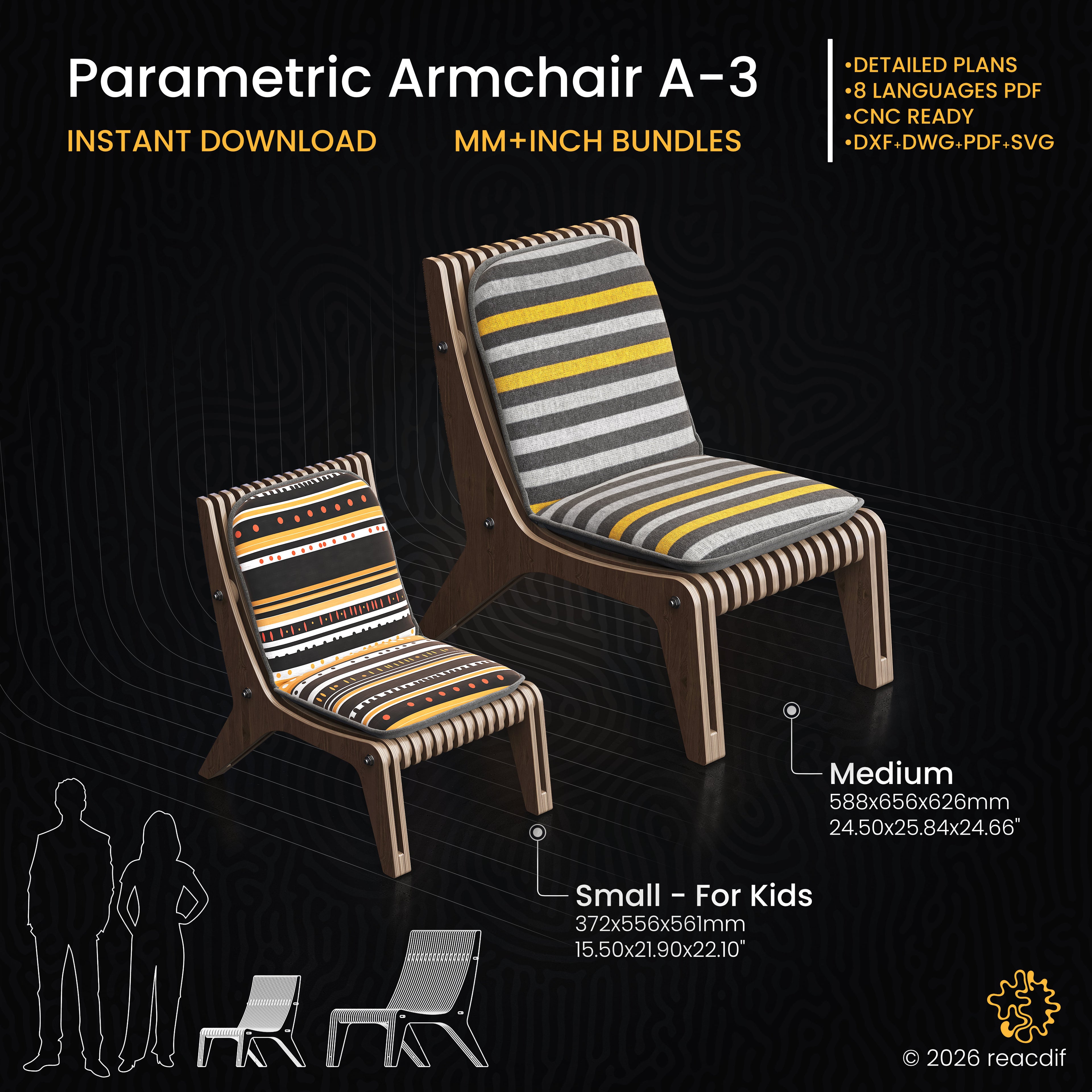 Parametric Armchair A-3 | DIY Furniture Blueprint | Small size for Child