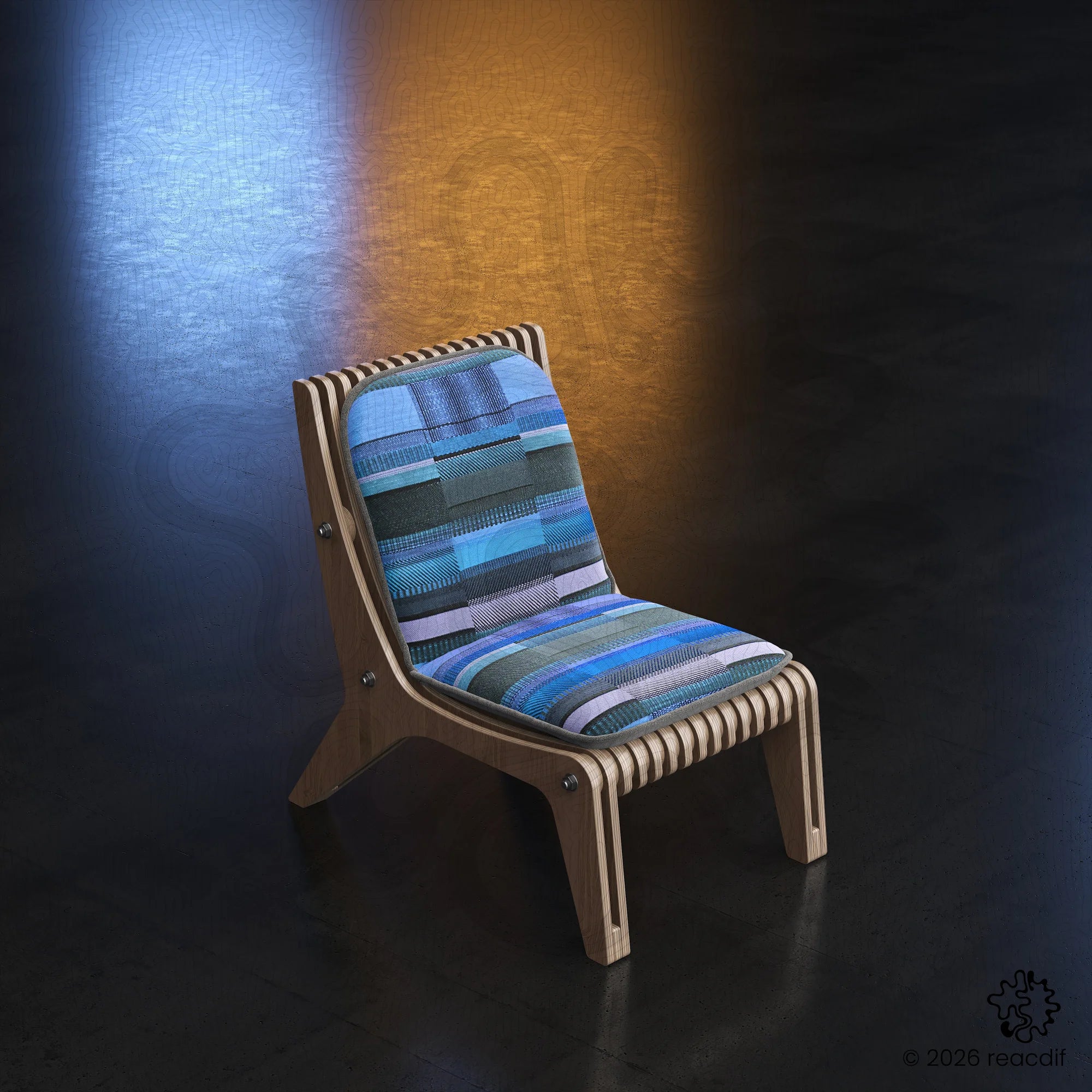 Parametric Armchair A-3b back perspective - precision-cut interlocking furniture components