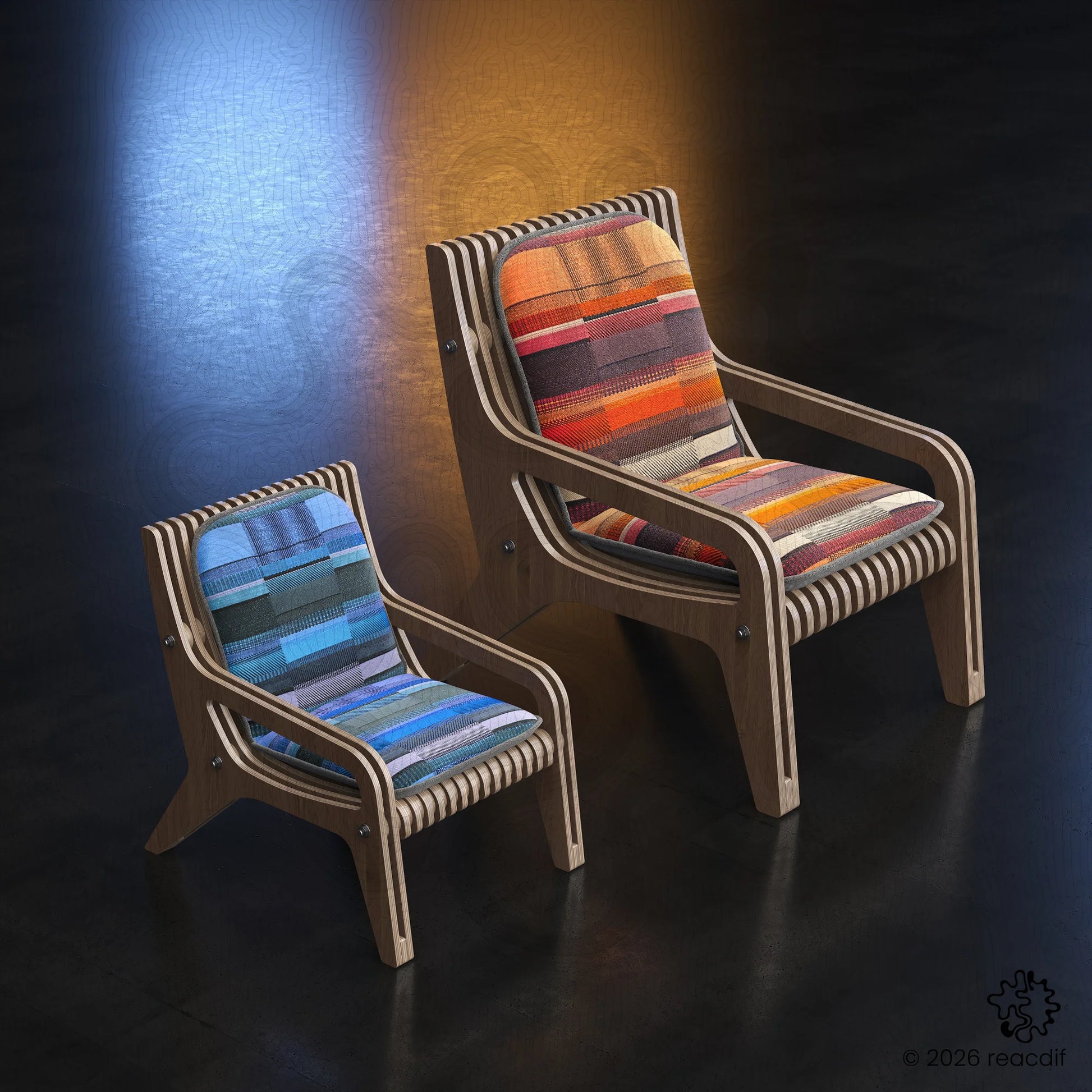 Parametric Armchair A-4 CNC plans - contemporary plywood chair design for digital fabrication