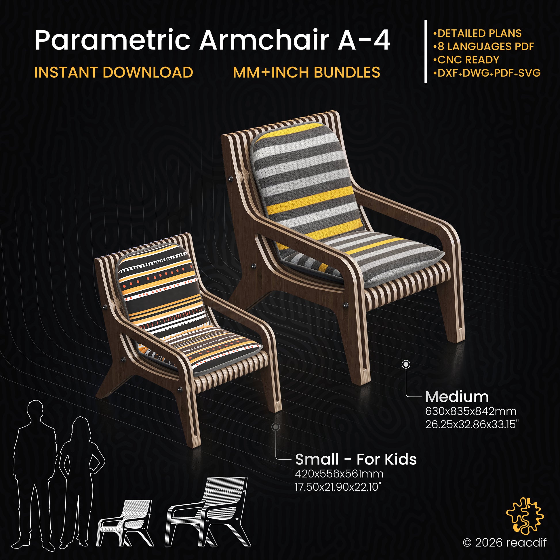 Parametric Armchair A-4 | Digital Plans for CNC Router Projects