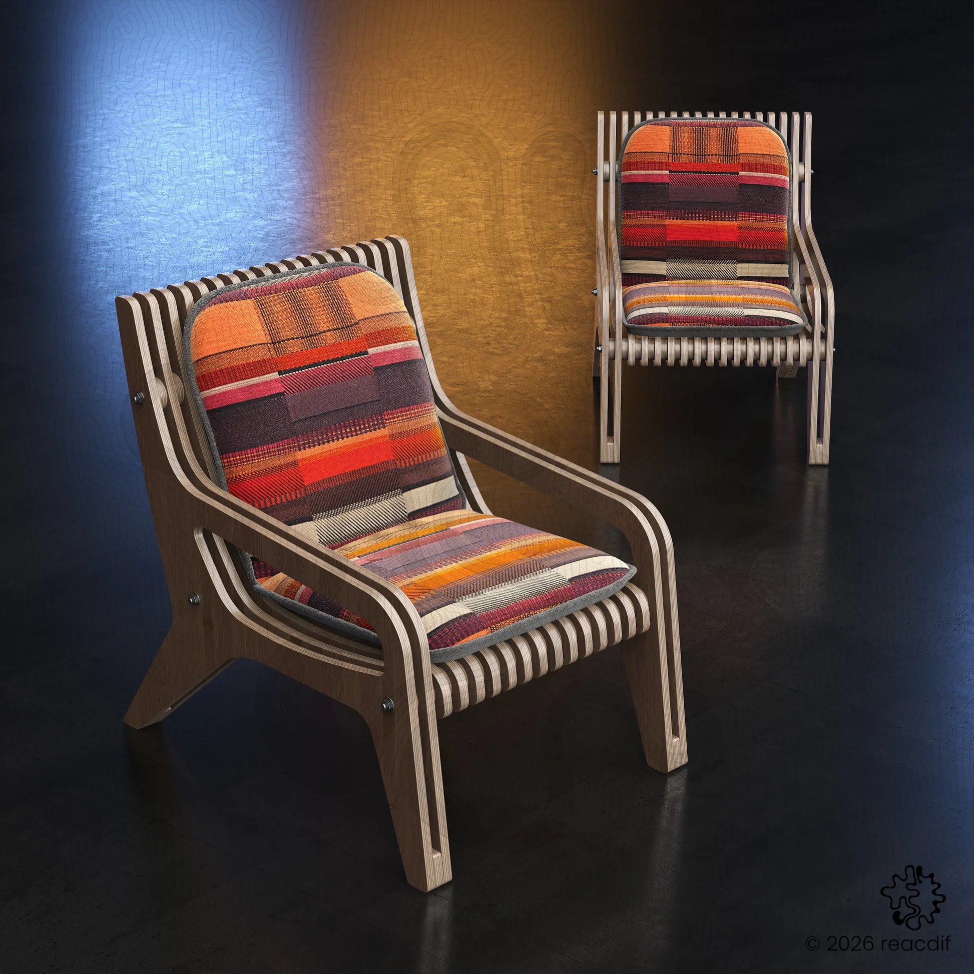 Armchair A-4 Medium variant back view - laser cut furniture template for makers