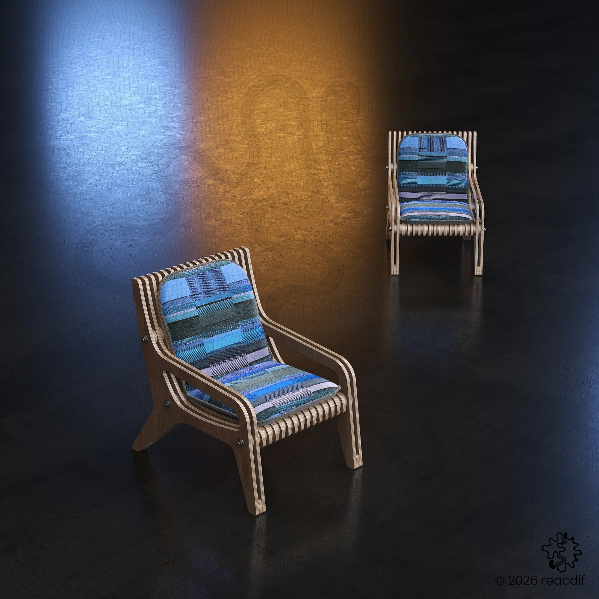 Parametric Armchair A-4 Small rear perspective - modular plywood seating design files