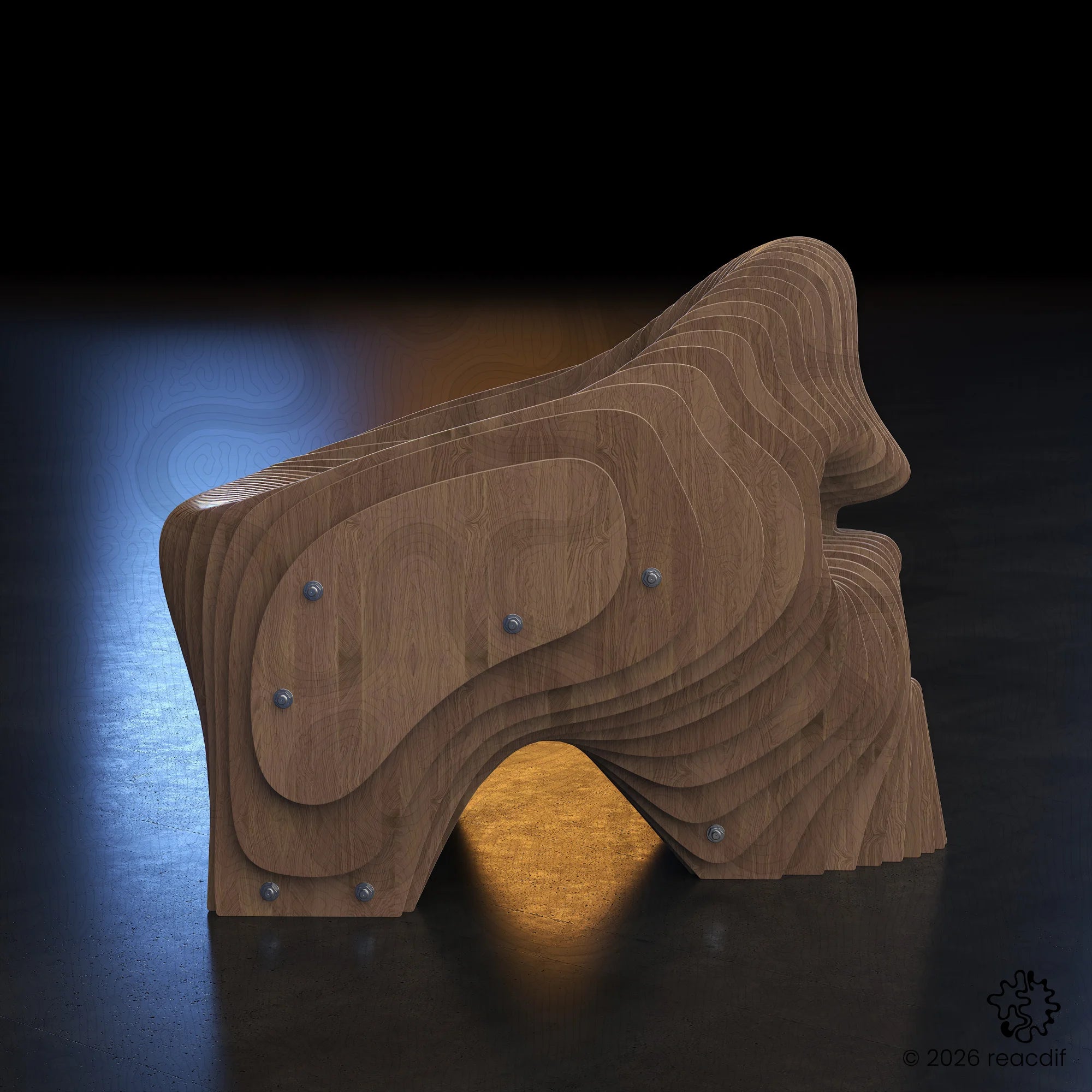 Parametric Armchair A-5 side profile - skeletal framework DIY furniture blueprint for makers