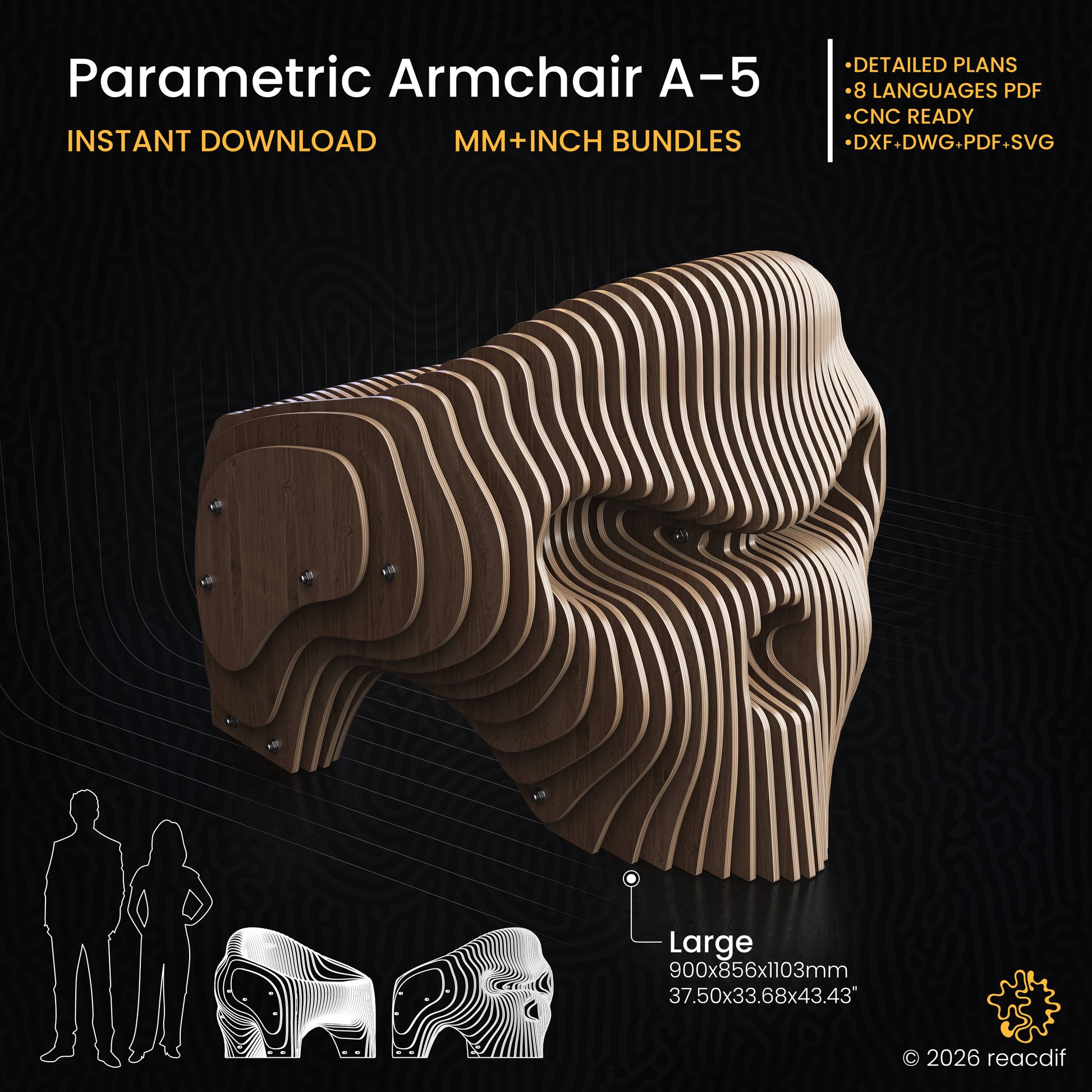 Parametric Armchair A-5 | Unique skeletal design | For DIY furniture makers