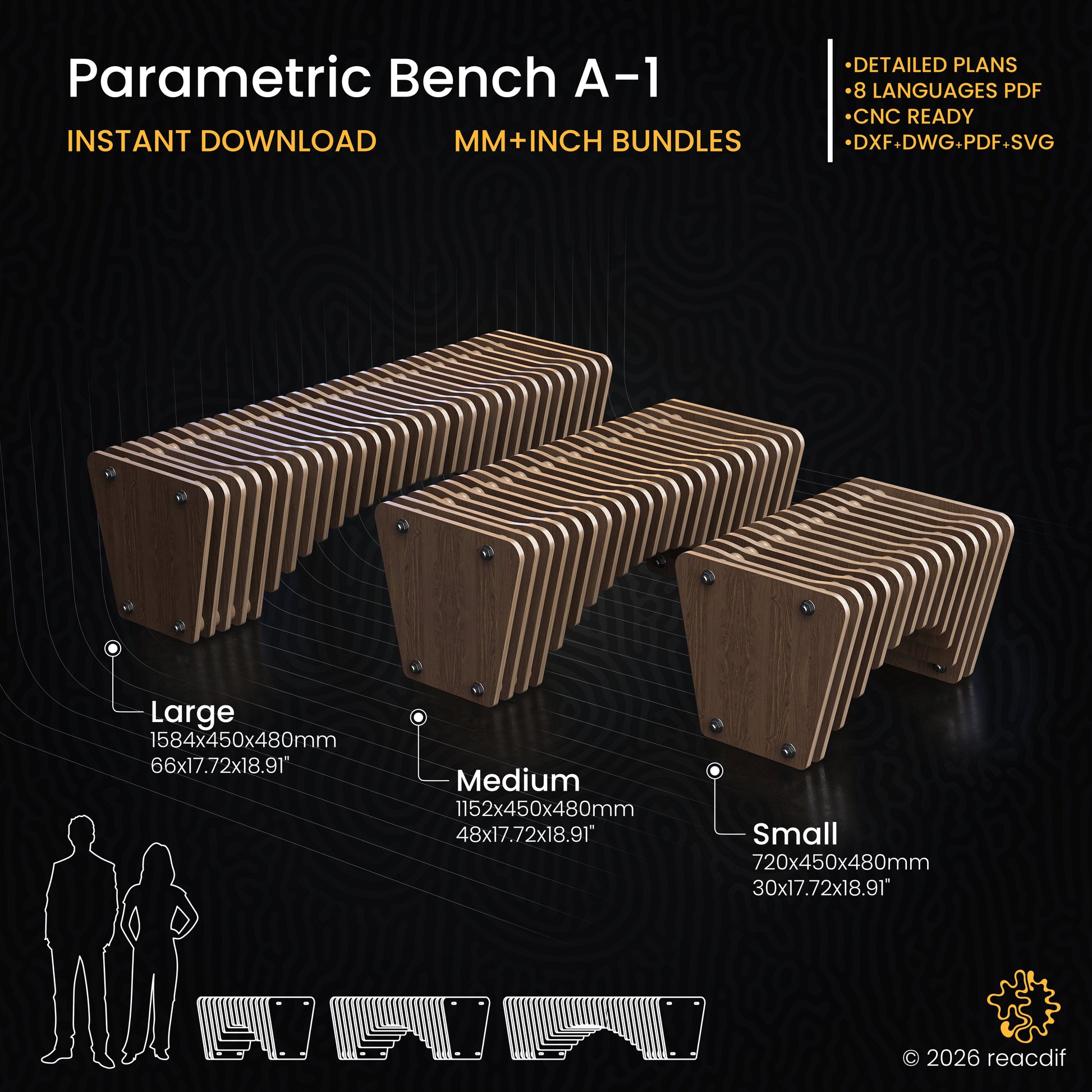 Parametric Bench A-1 infographic - complete product features and design specifications overview
