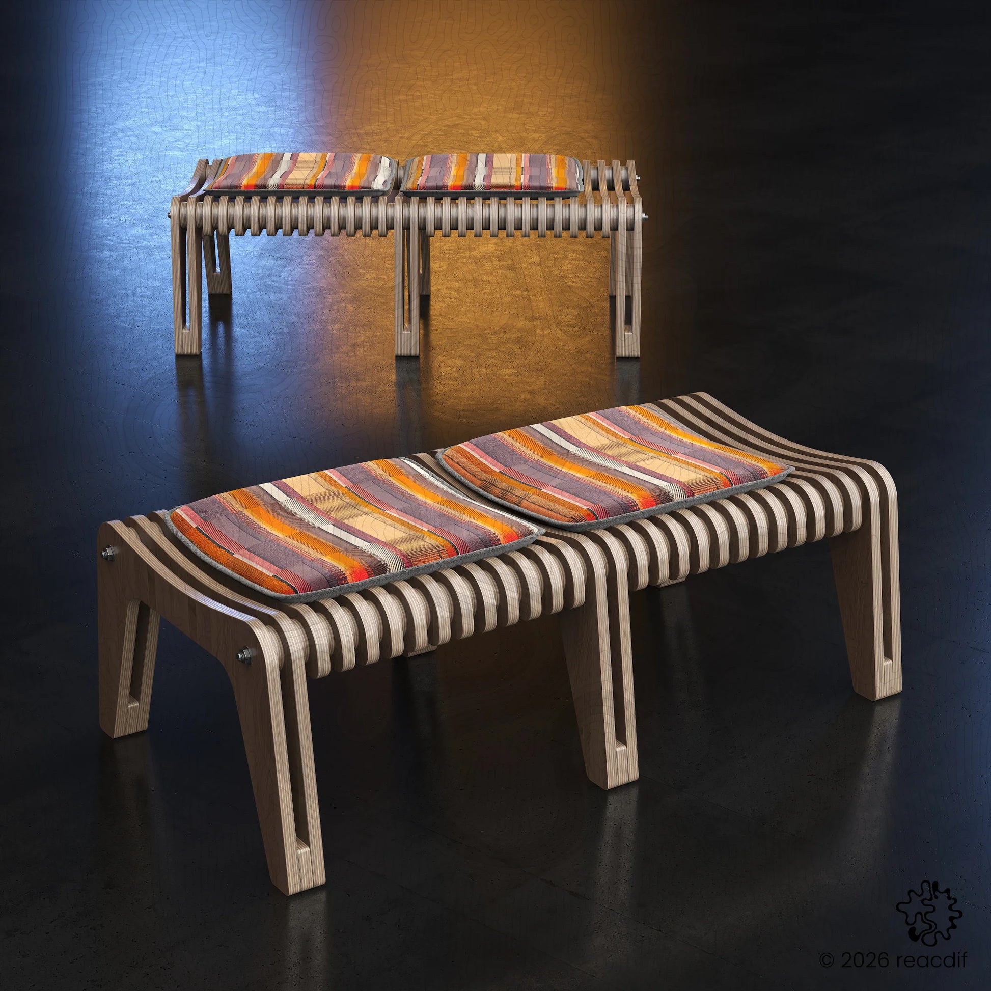 Parametric Bench A-10 variant medium complete piece displaying sleek parametric design and flowing organic lines for indoor outdoor use