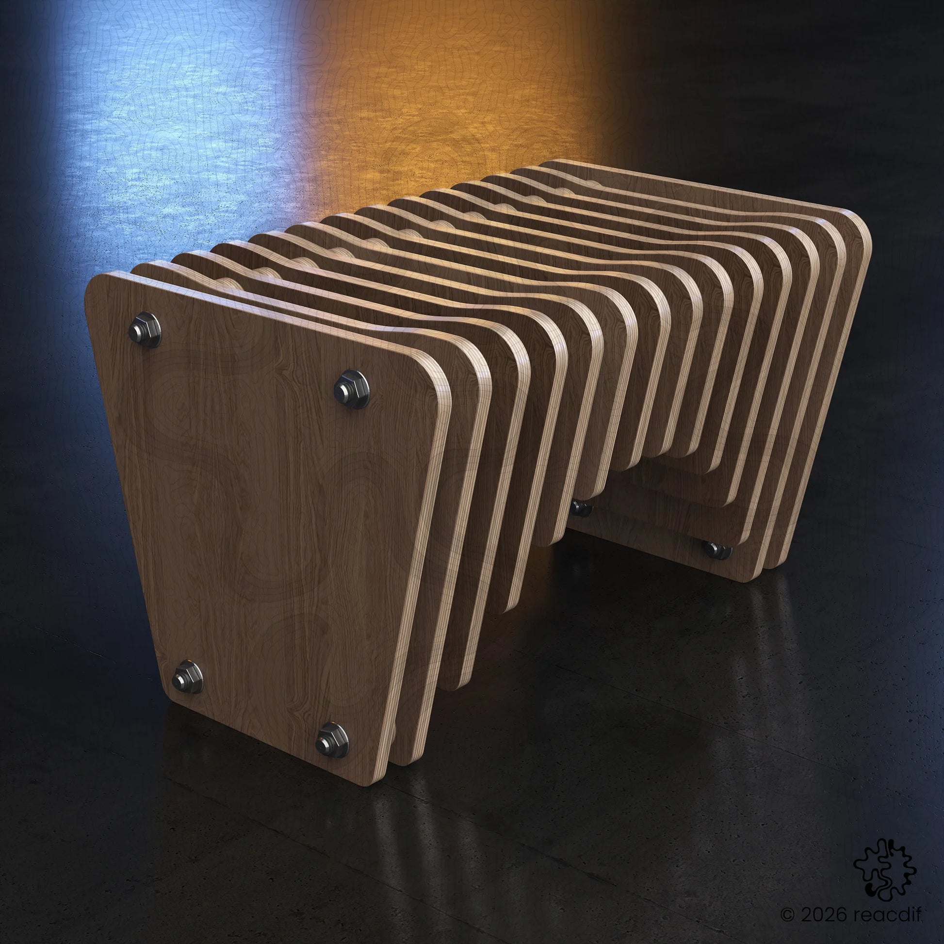 Parametric Bench A-1a side profile - ergonomic plywood bench with parametric curves