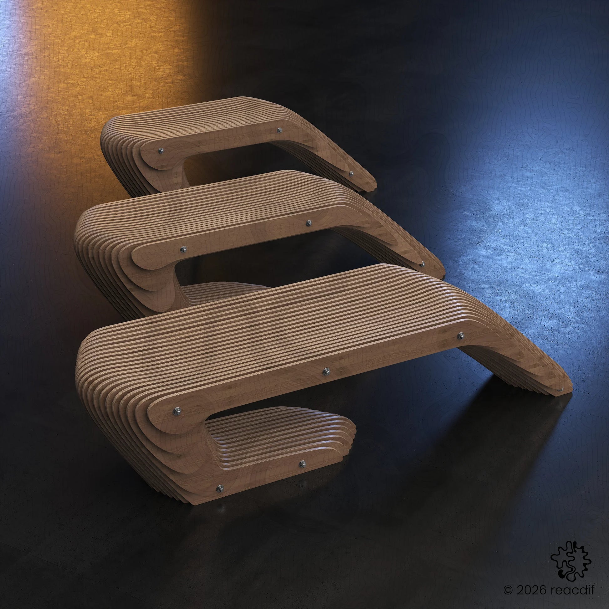 Parametric Bench A-2 side view - contemporary CNC furniture blueprint for DIY makers