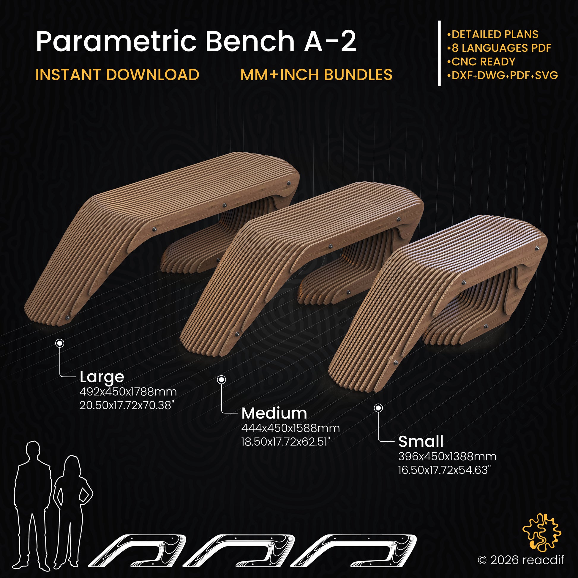 Parametric Bench A-2 infographic - complete design features and specifications overview