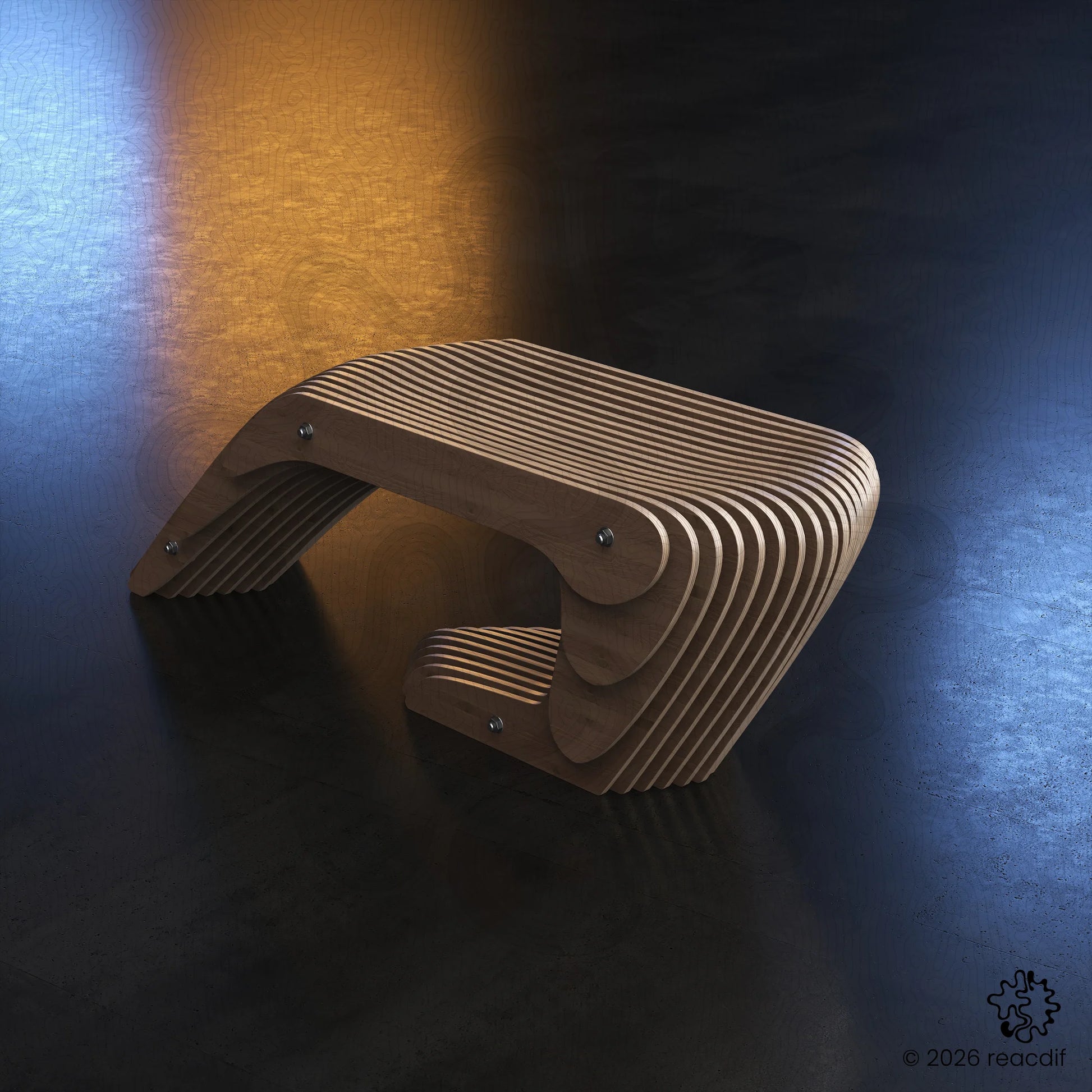 Parametric Bench A-2a top view - optimized cutting layout for CNC machining