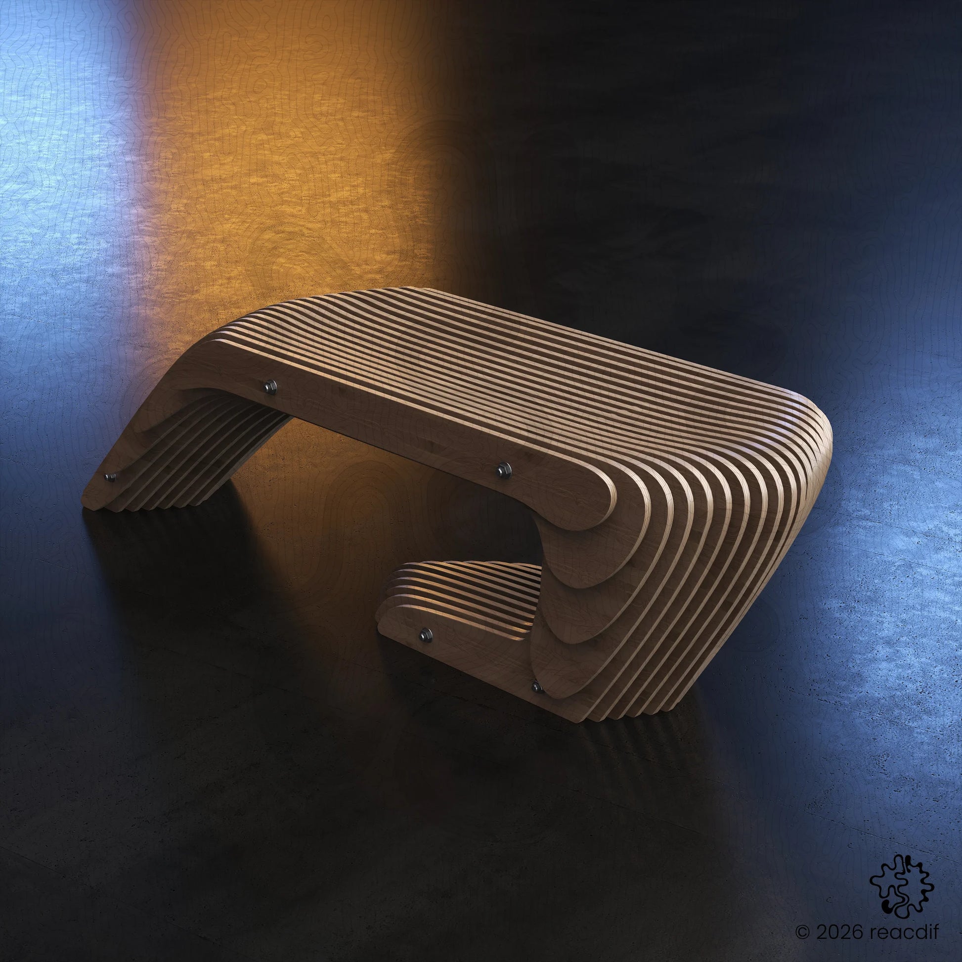Parametric Bench A-2b isometric view - detailed assembly structure for DIY builders