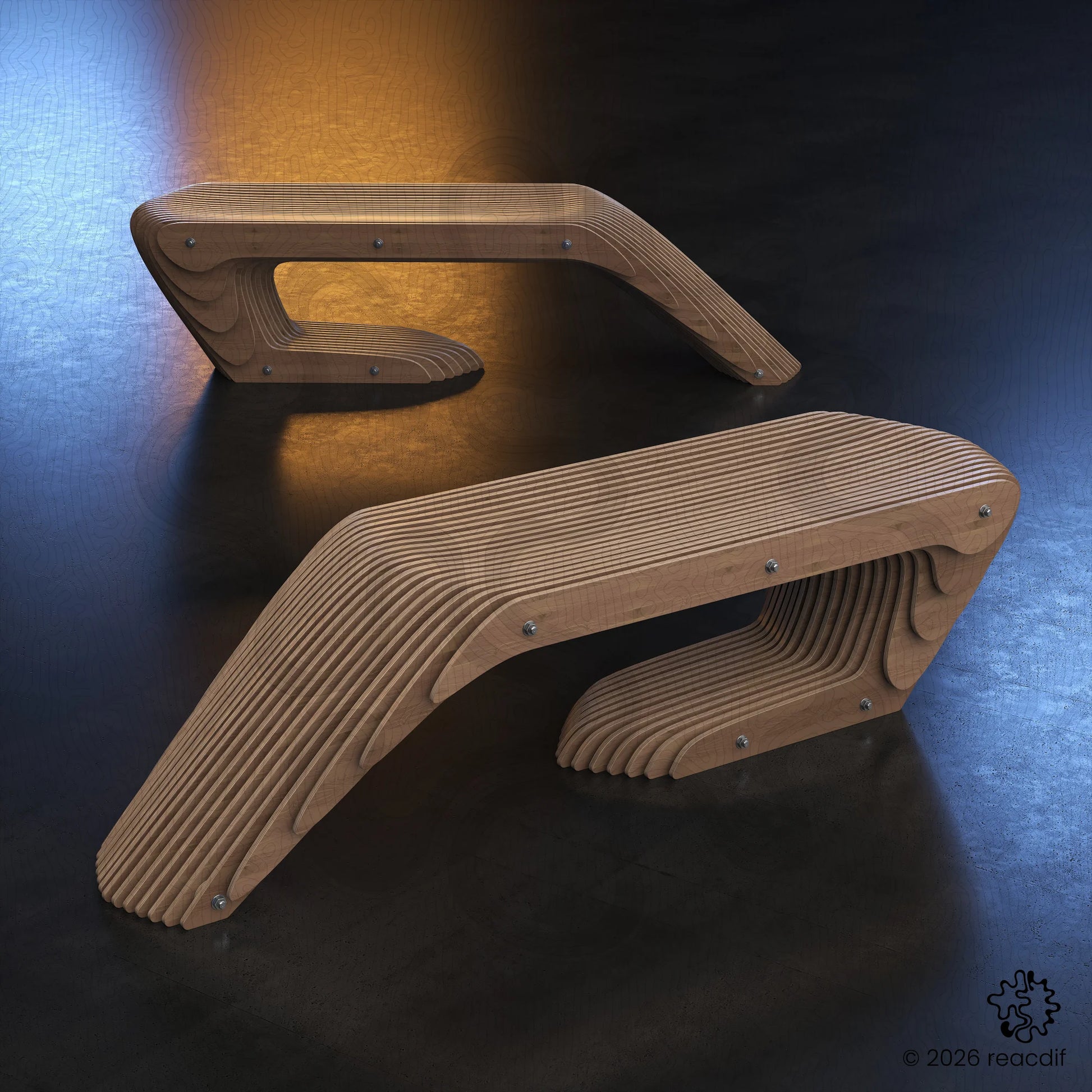 Parametric Bench A-2c front perspective - contemporary seating solution for fabrication