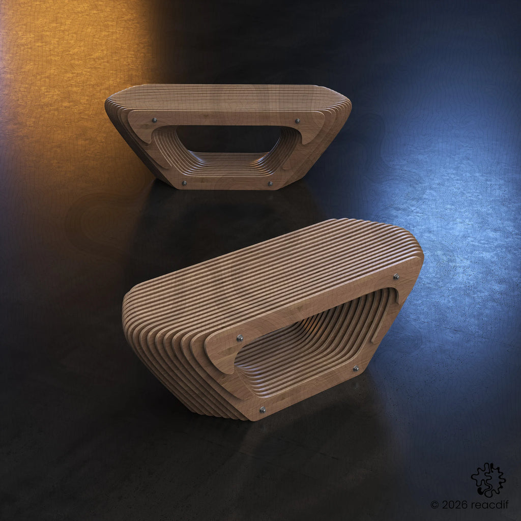 Parametric Bench A-3 variant A detail view - showcasing CNC-ready joinery and assembly