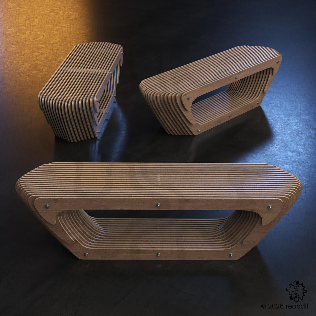 Parametric Bench A-3 variant C - modern wooden bench with wave-like structure