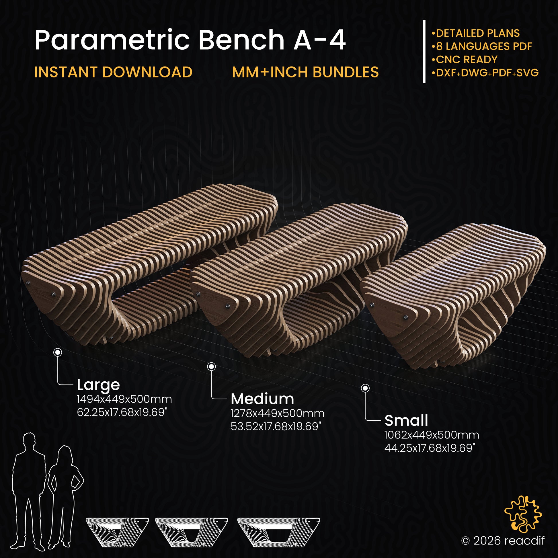 Parametric Bench A-4 infographic - complete design features and specifications overview