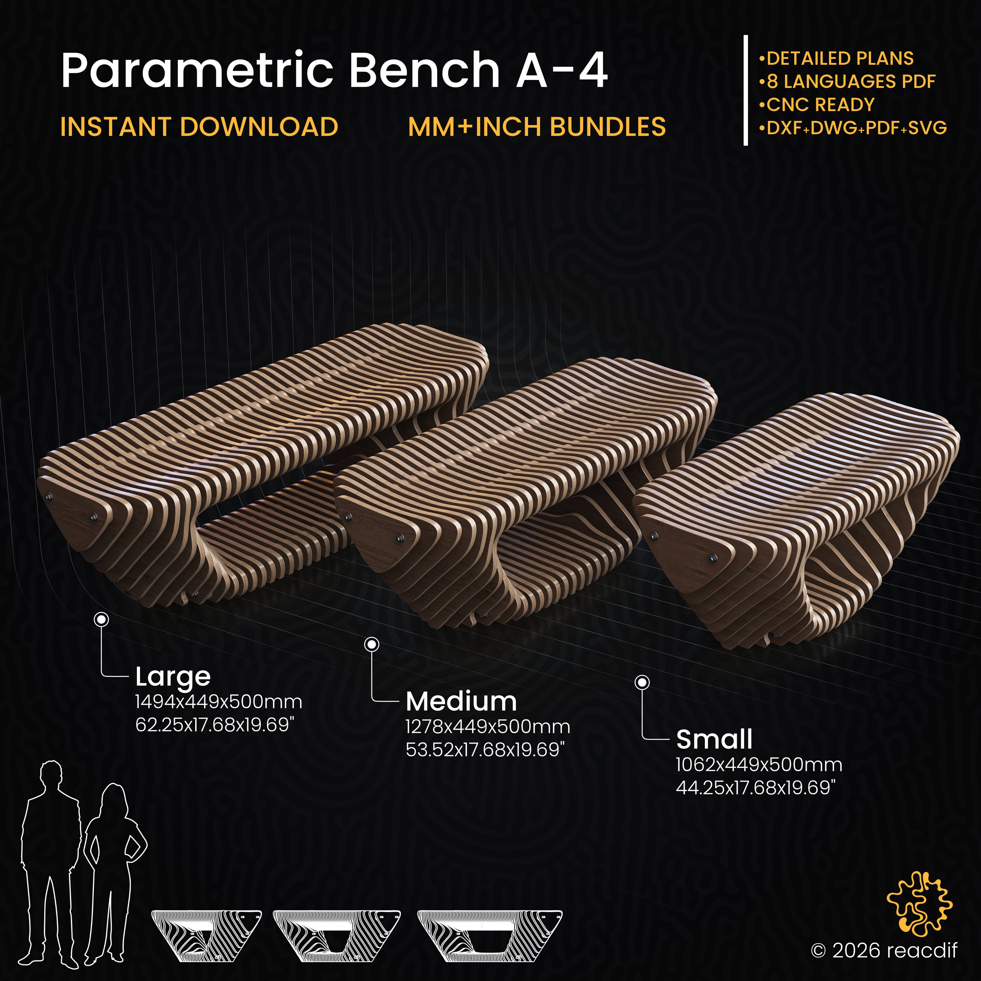 Parametric Bench A-4 infographic - complete design features and specifications overview