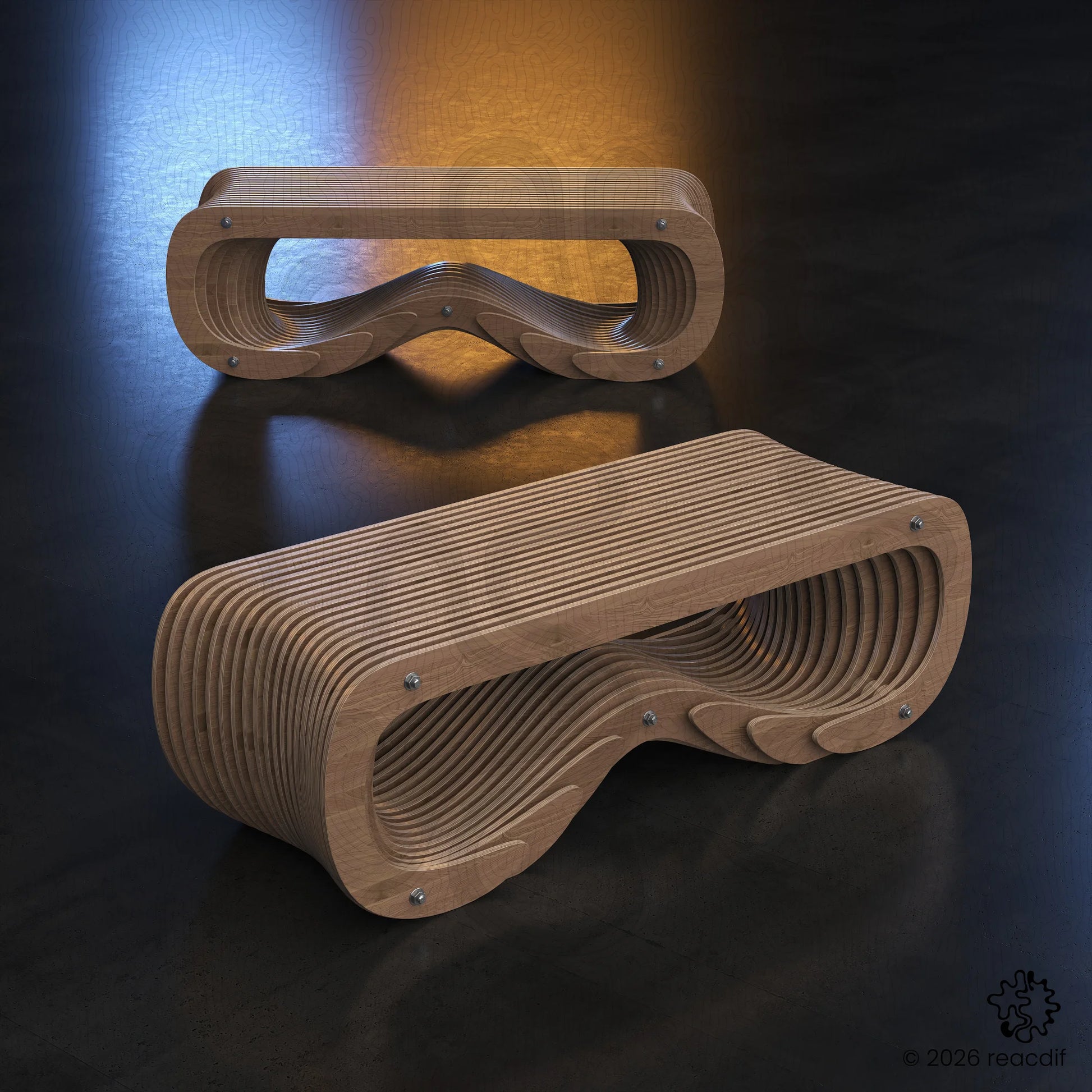 Parametric Bench A-5 side view - contemporary CNC furniture blueprint for DIY makers