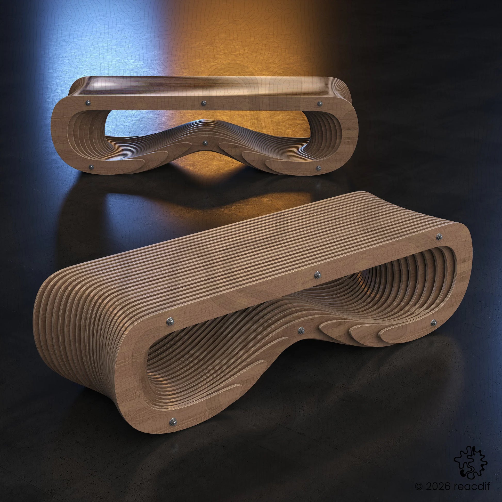 Parametric Bench A-5 variant side profile - ergonomic plywood seating design