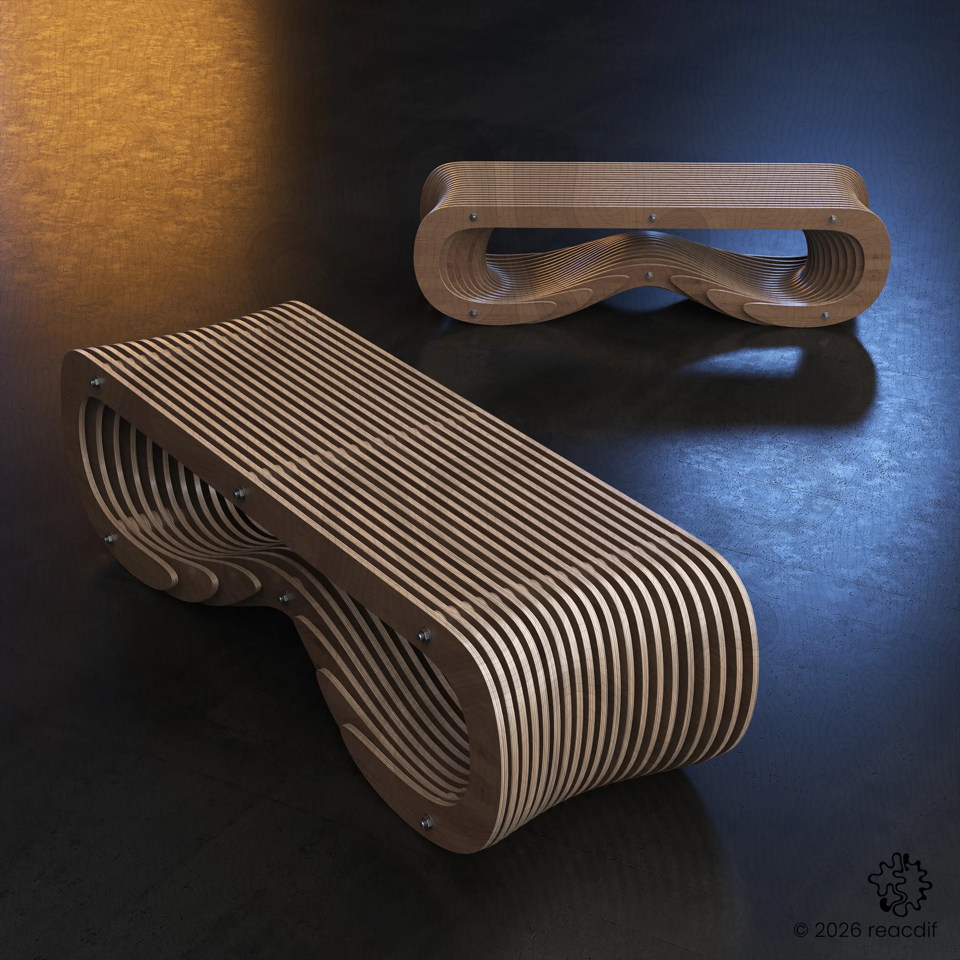 Parametric Bench A-5 front perspective - contemporary seating solution for digital fabrication