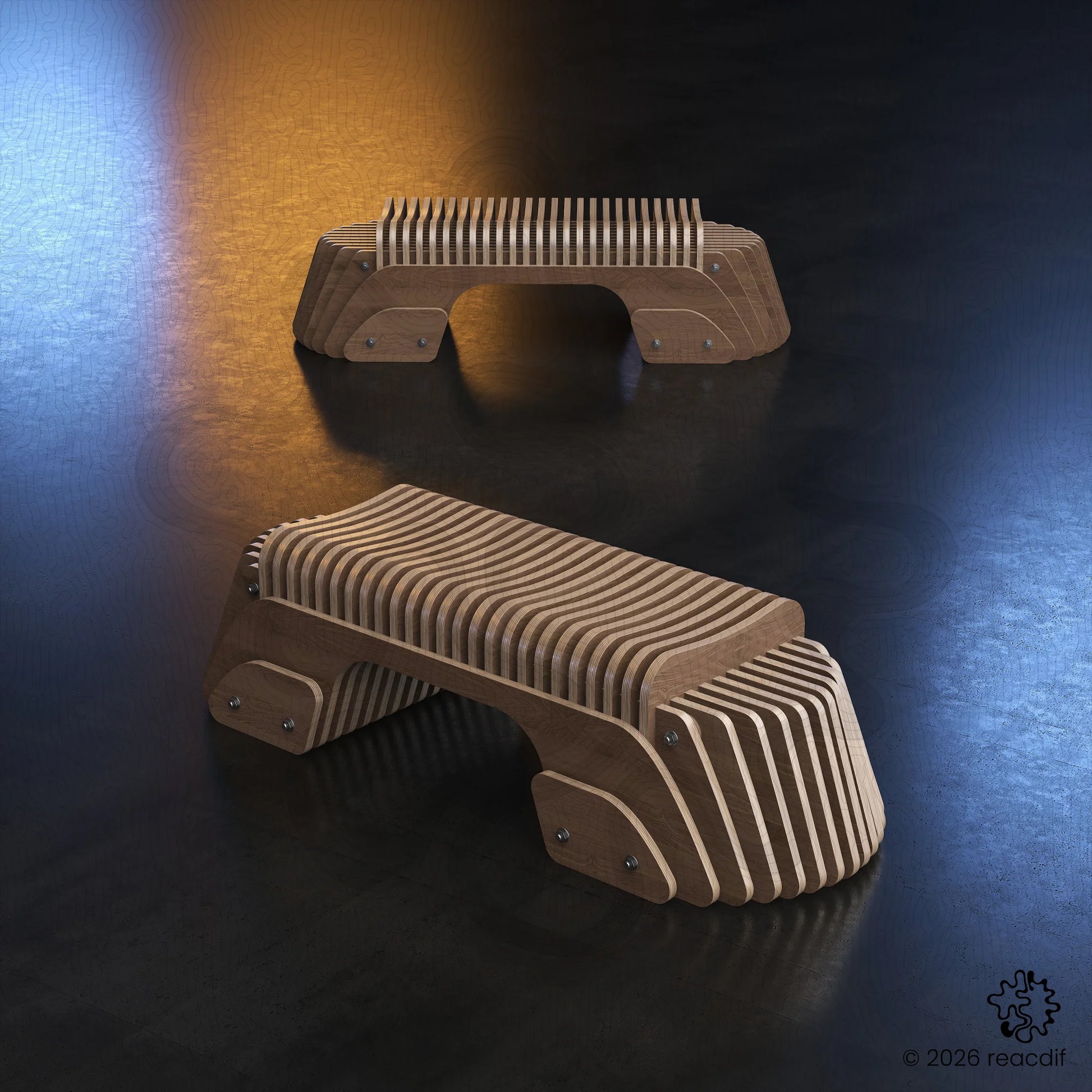 Large medium small size options for Parametric Bench A-6 showing scalable woodworking project dimensions