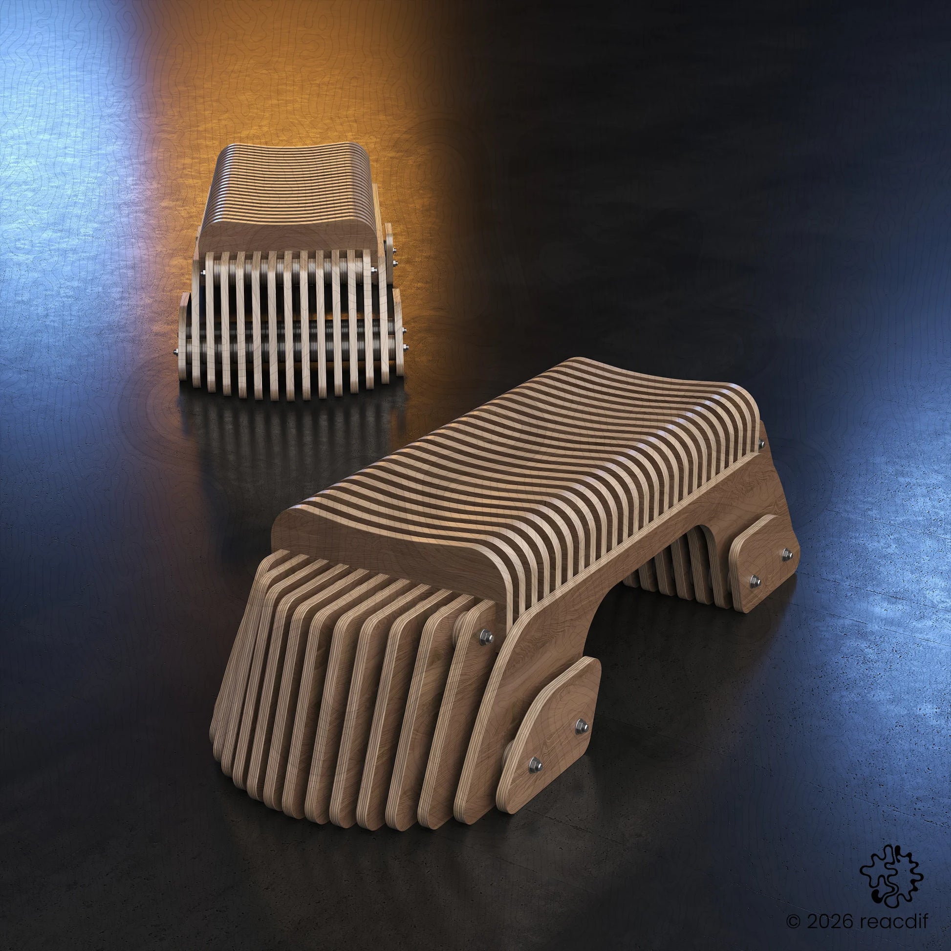 Modern minimalist Parametric Bench A-6 showing clean geometric lines and parametric design principles