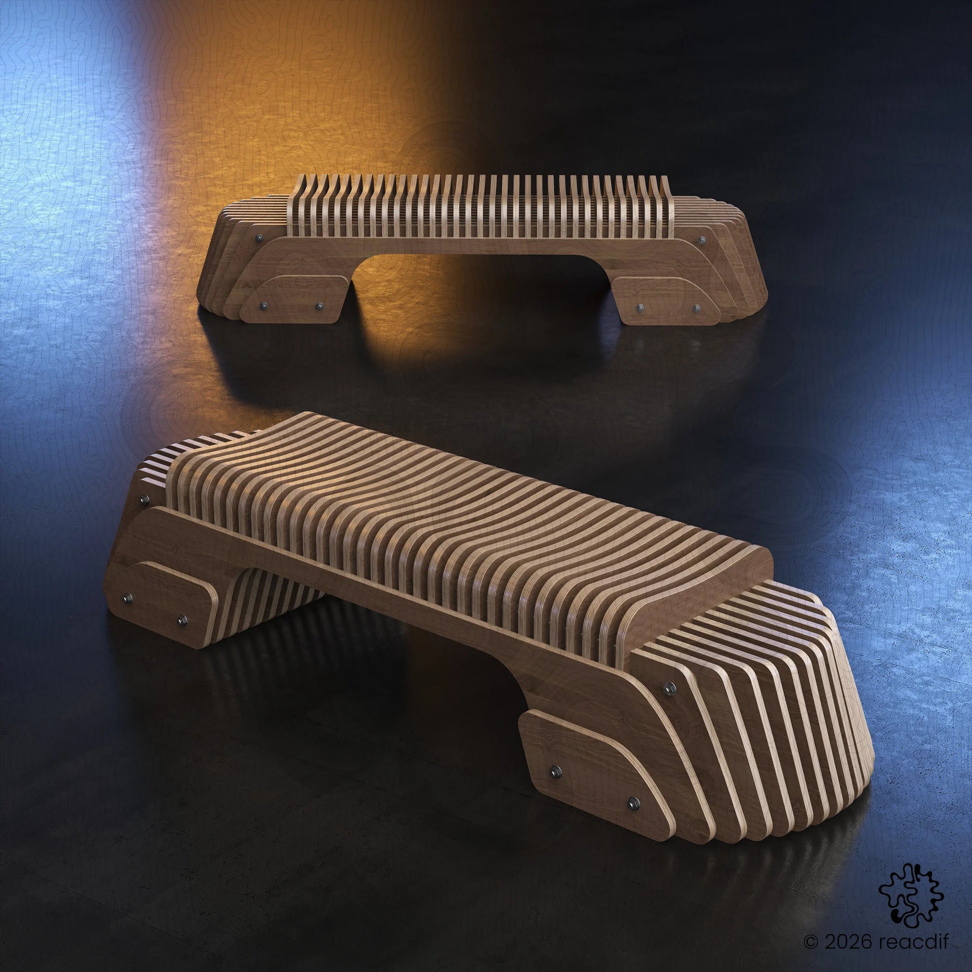 Parametric Bench A-6 3D rendered design preview with metric and imperial measurement bundles