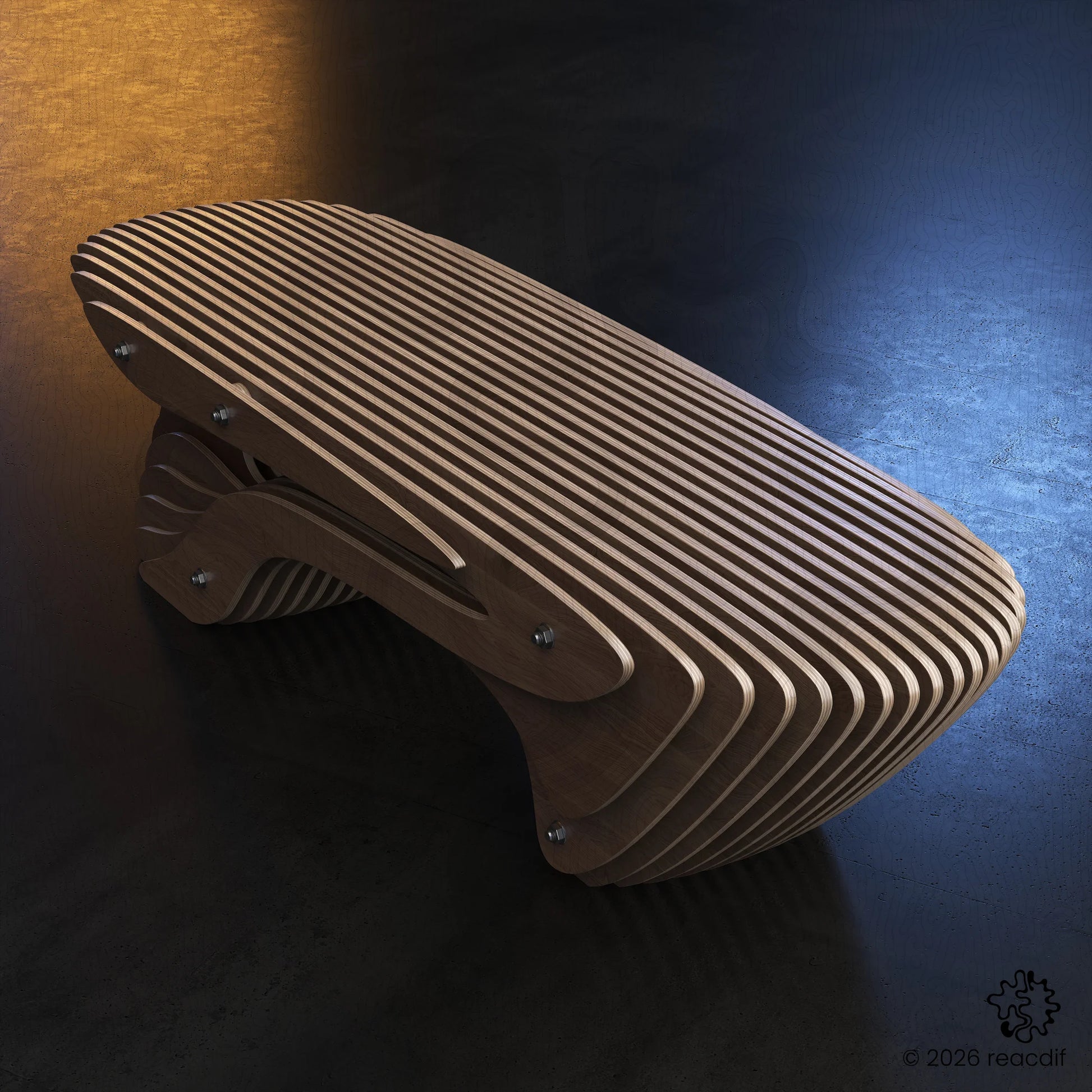 Wood texture and edge detail of the parametric design. High-resolution digital plans allow for clean cuts and professional finishing on plywood or MDF.