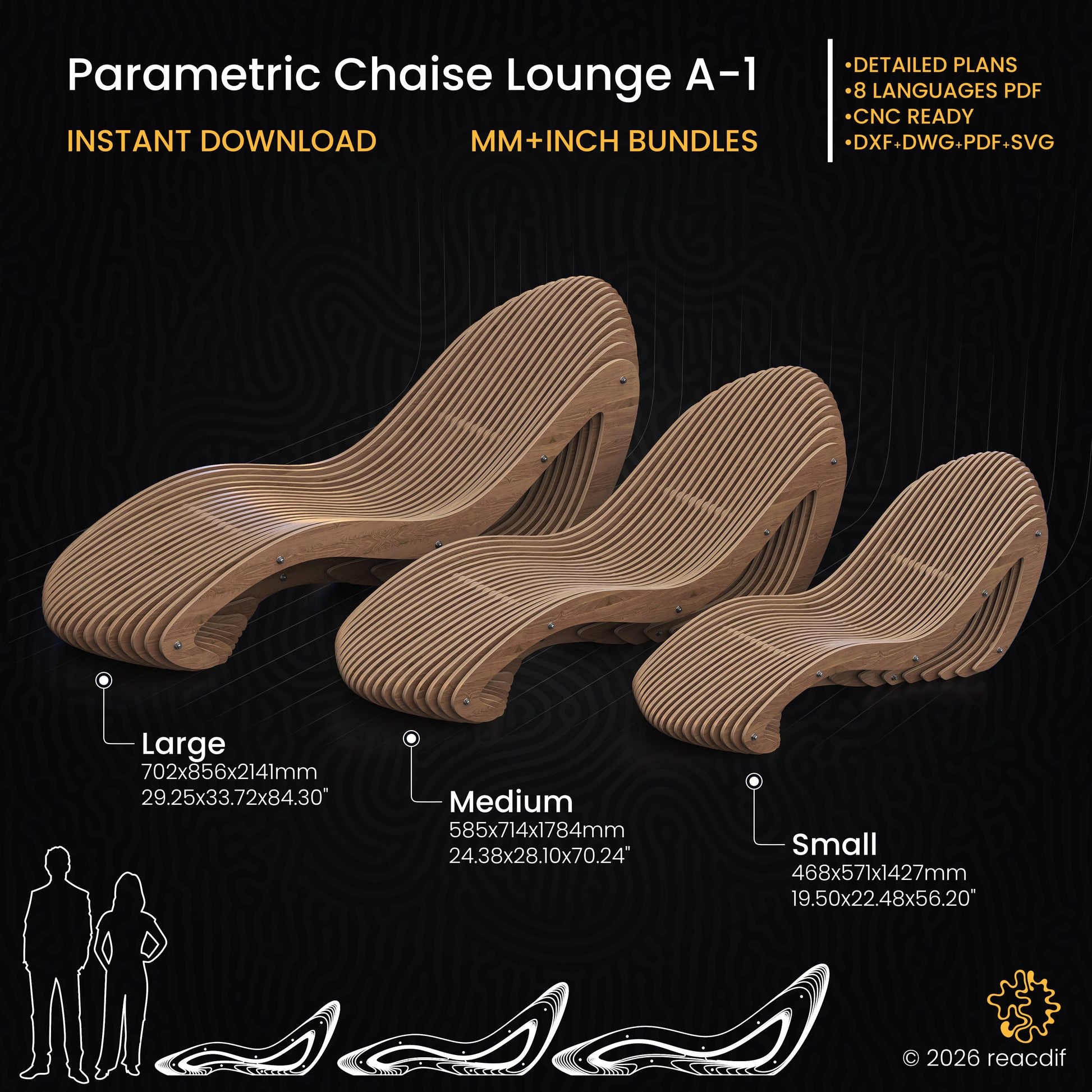 Parametric Chaise Lounge A-1 | CNC Files for Luxury Hotels | Digital Sunbed Furniture Plan
