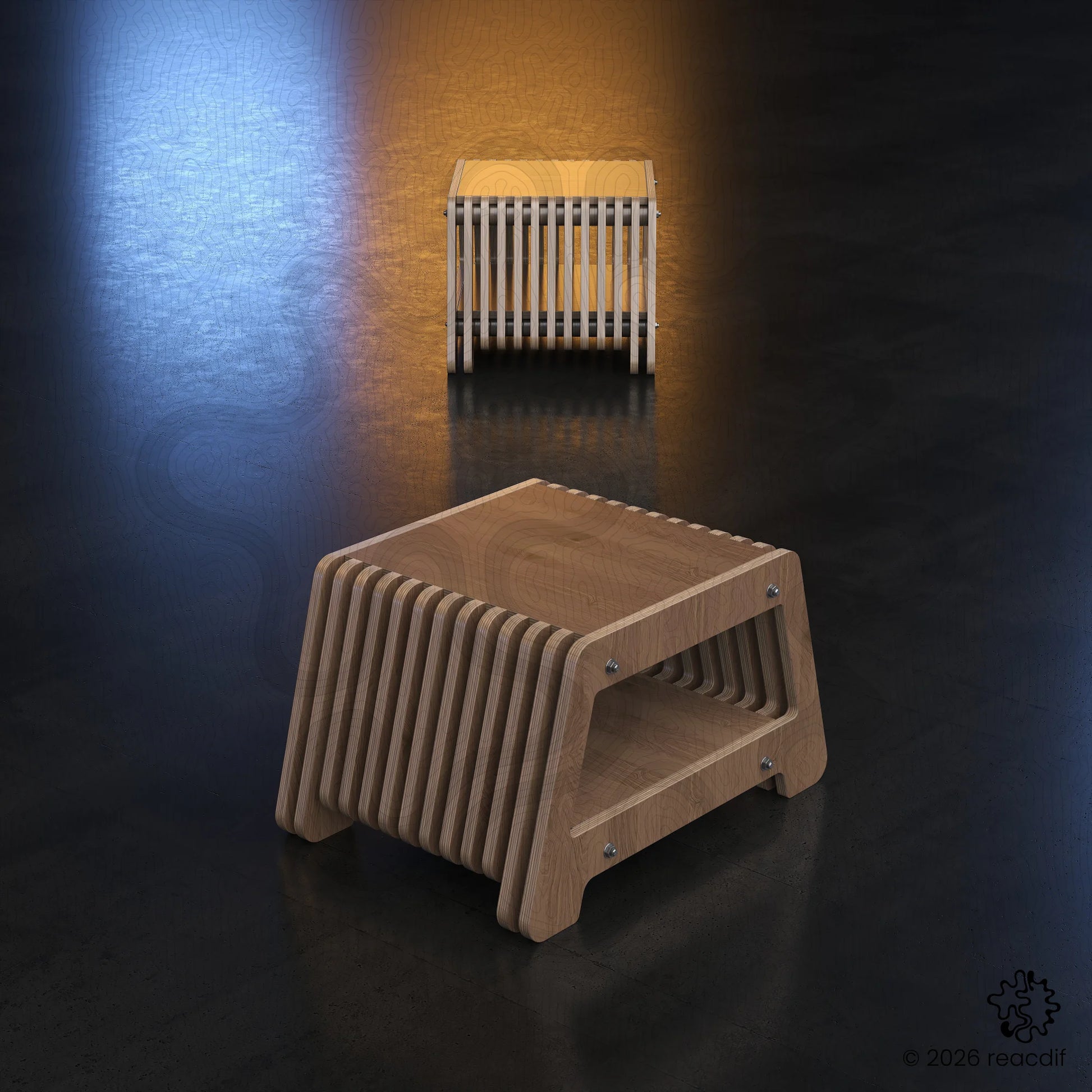 Parametric Coffee Table A-3 variant small full view - organic wavy coffee table with parametric design for CNC router cutting