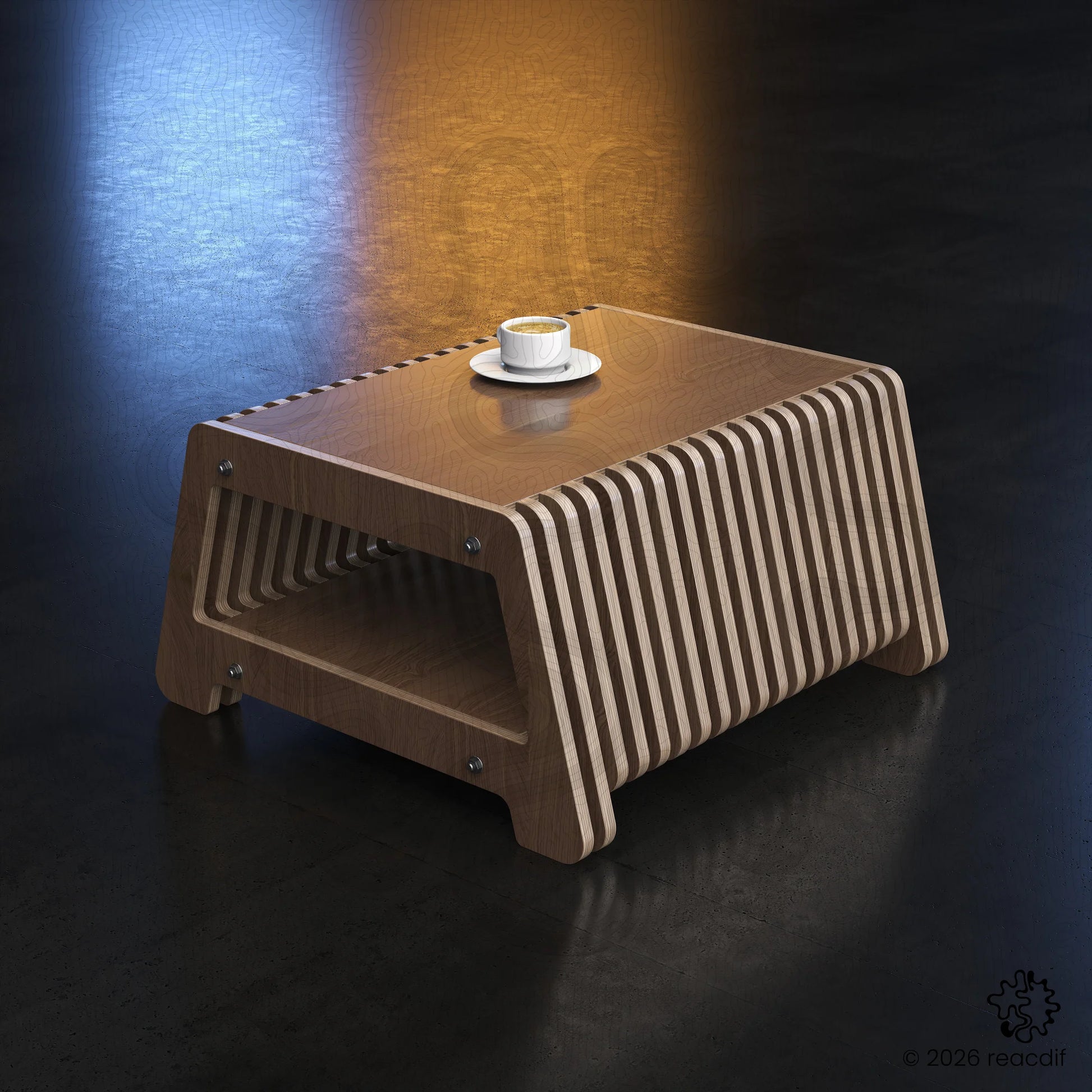 Parametric Coffee Table A-3 variant Medium detail view highlighting unique geometric cutout patterns and structural design elements