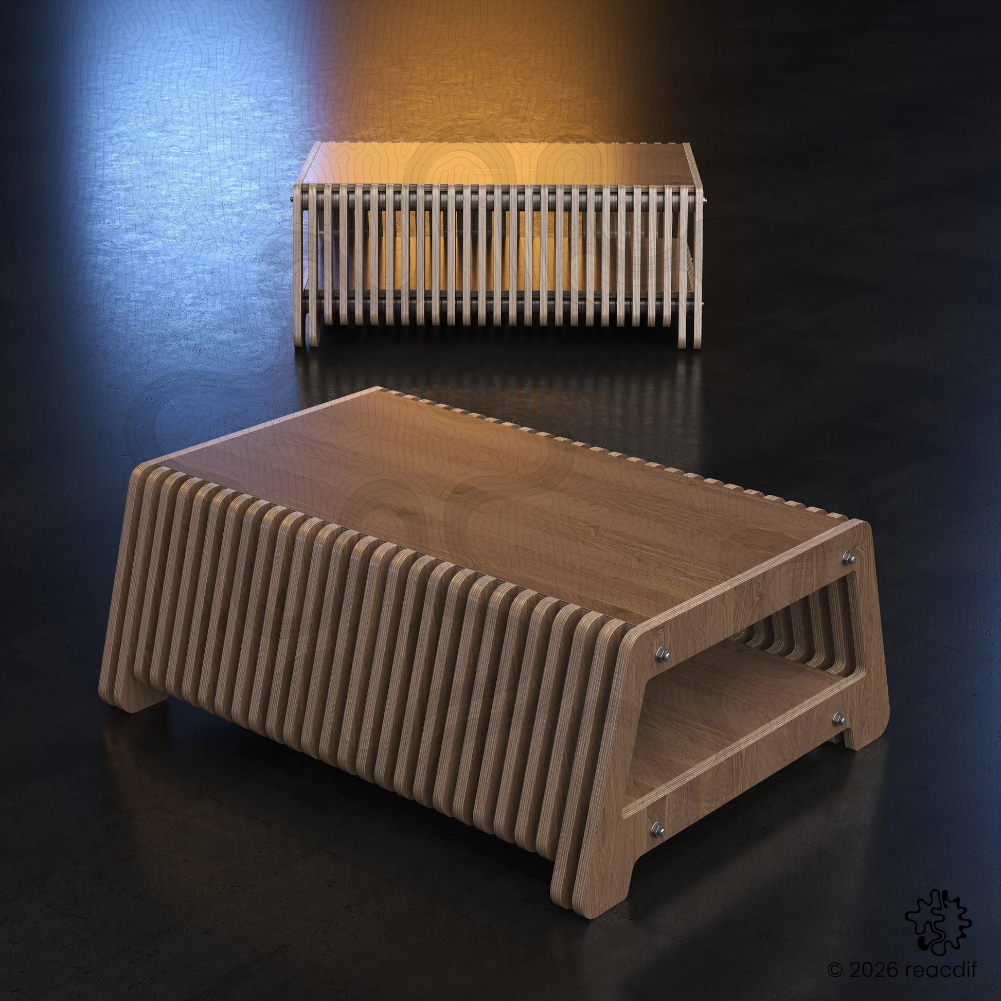 Parametric Coffee Table A-3 variant Large finished product - minimalist organic coffee table with flowing curves and open structure