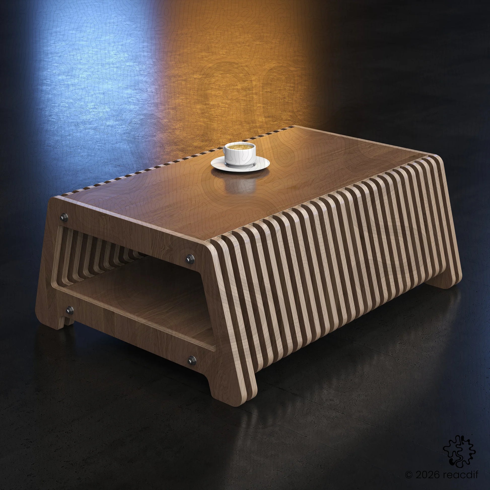 Parametric Coffee Table A-3 variant Large close-up showcasing wavy skeletal framework and modern minimalist aesthetic