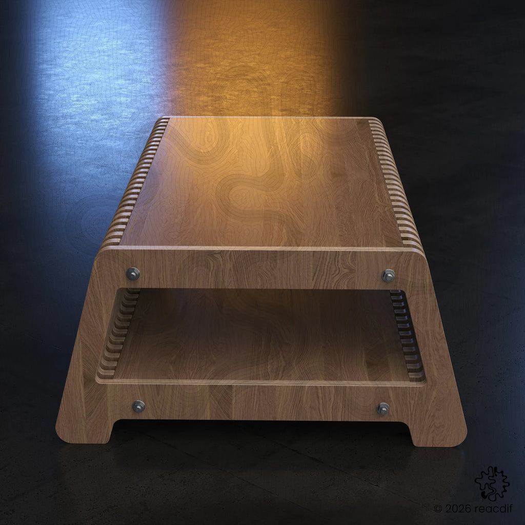 Parametric Coffee Table A-3 variant large angled shot revealing interior structure and innovative CNC furniture craftsmanship