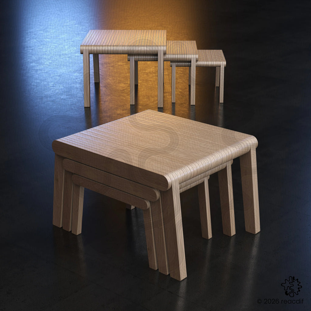 Modern parametric coffee table A-4 with organic wavy design, CNC-cut from plywood, featuring minimalist aesthetic for contemporary living rooms