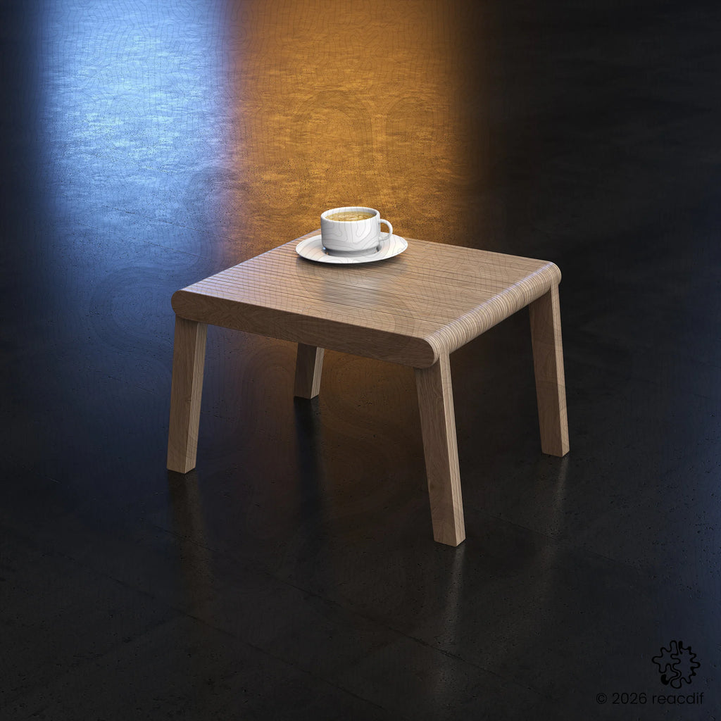 Parametric Coffee Table A-4 variant Small detail shot highlighting unique geometric pattern and interlocking CNC-cut components