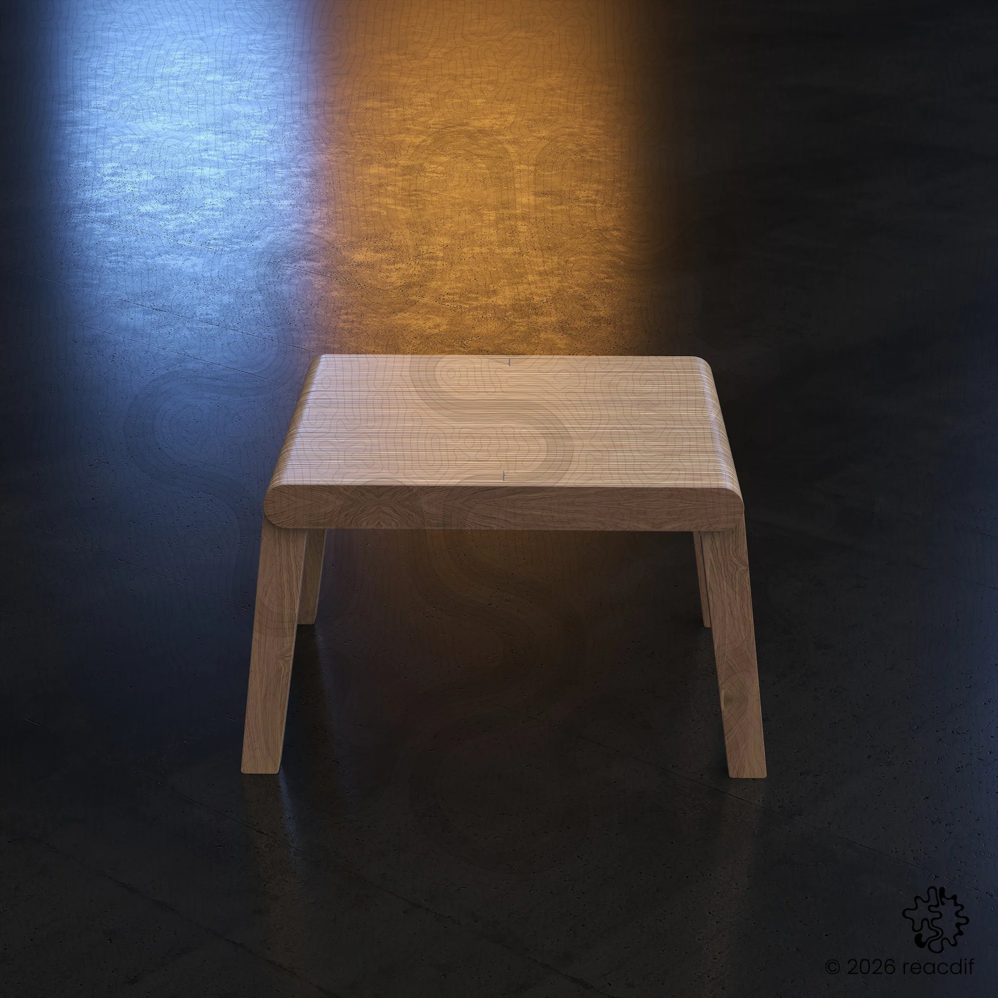 Parametric Coffee Table A-4 variant small angular perspective revealing three-dimensional form and architectural design elements