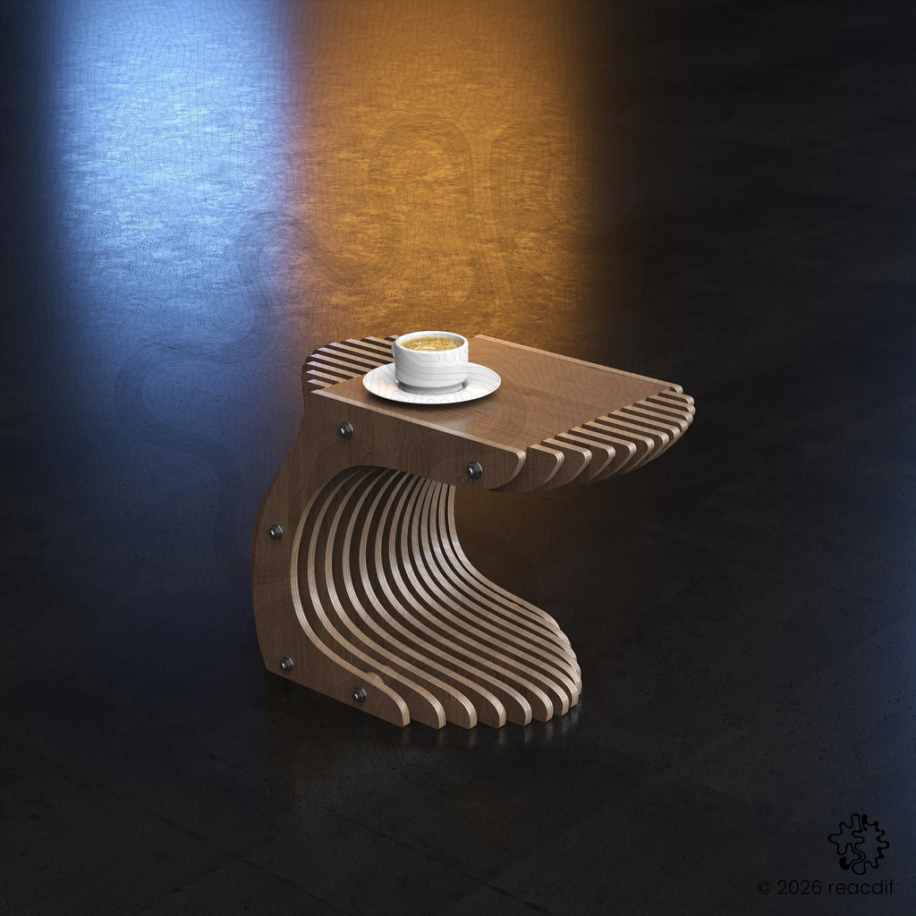 Parametric Coffee Table A-5 variant small full assembly view showcasing elegant curved structure and natural wood finish for modern interiors