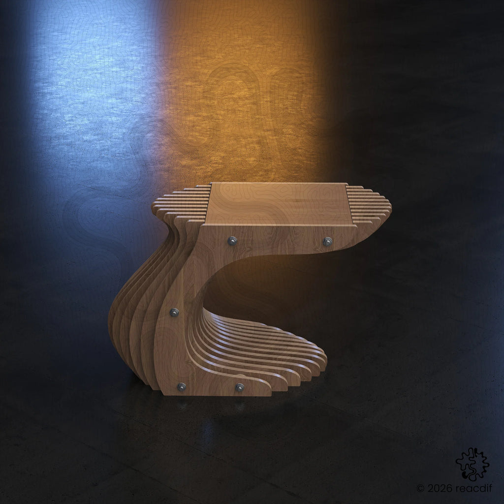 Parametric Coffee Table A-5 variant small close-up detail showing precision CNC-routed edges and smooth organic curves in wood