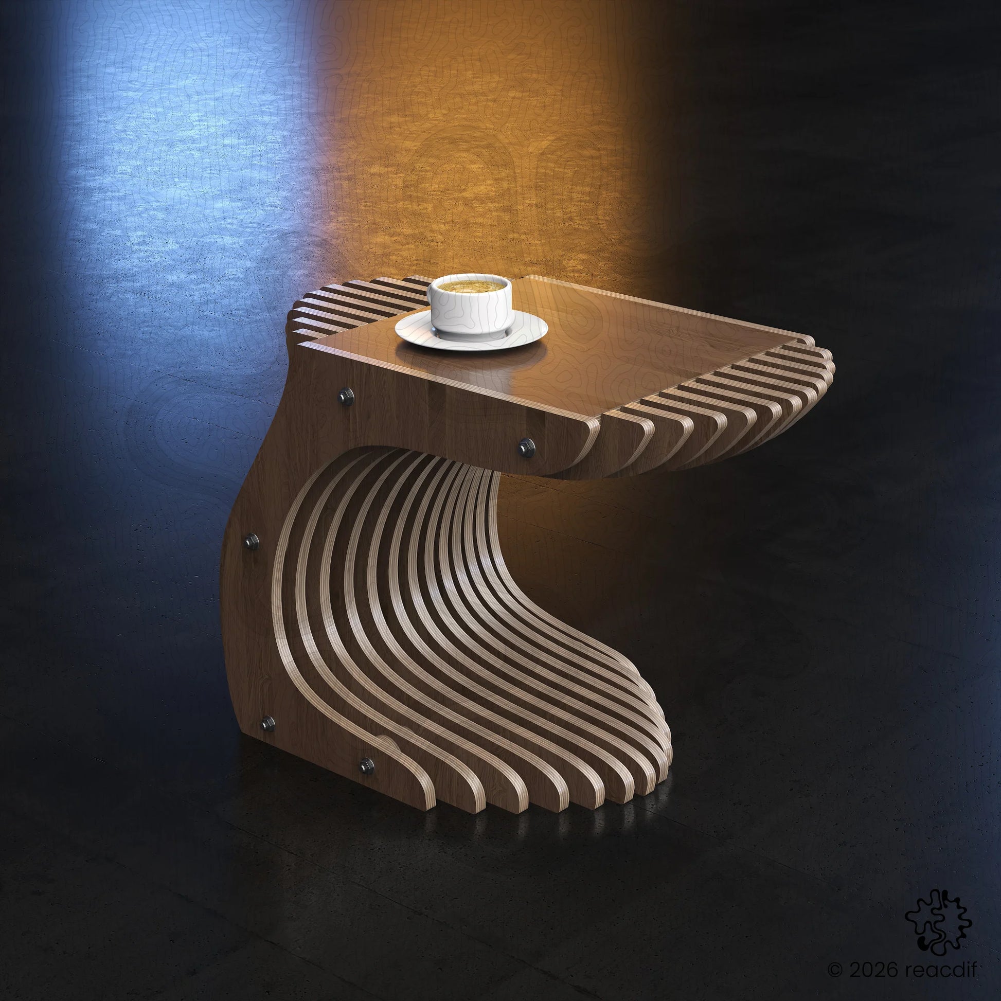 Parametric Coffee Table A-5 variant medium complete piece displaying sleek parametric design and flowing organic lines in home setting