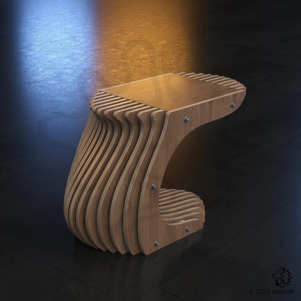 Parametric Coffee Table A-5 variant medium side view demonstrating depth, curves, and precision CNC manufacturing quality