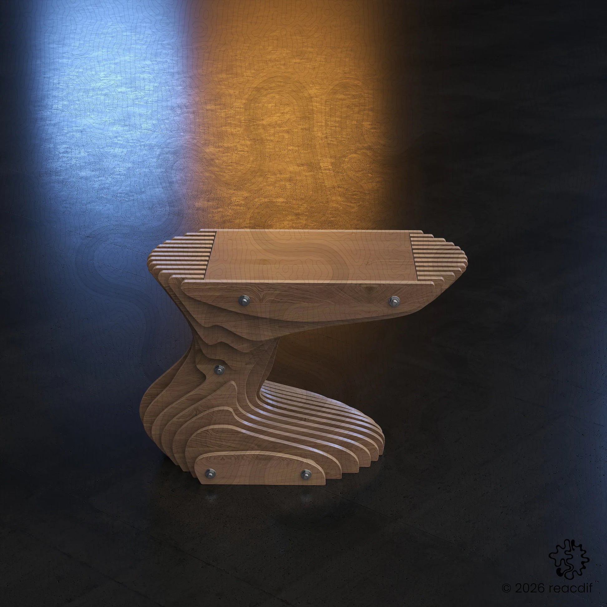 Parametric Coffee Table A-6 variant small perspective angle revealing three-dimensional sculptural form and structural design