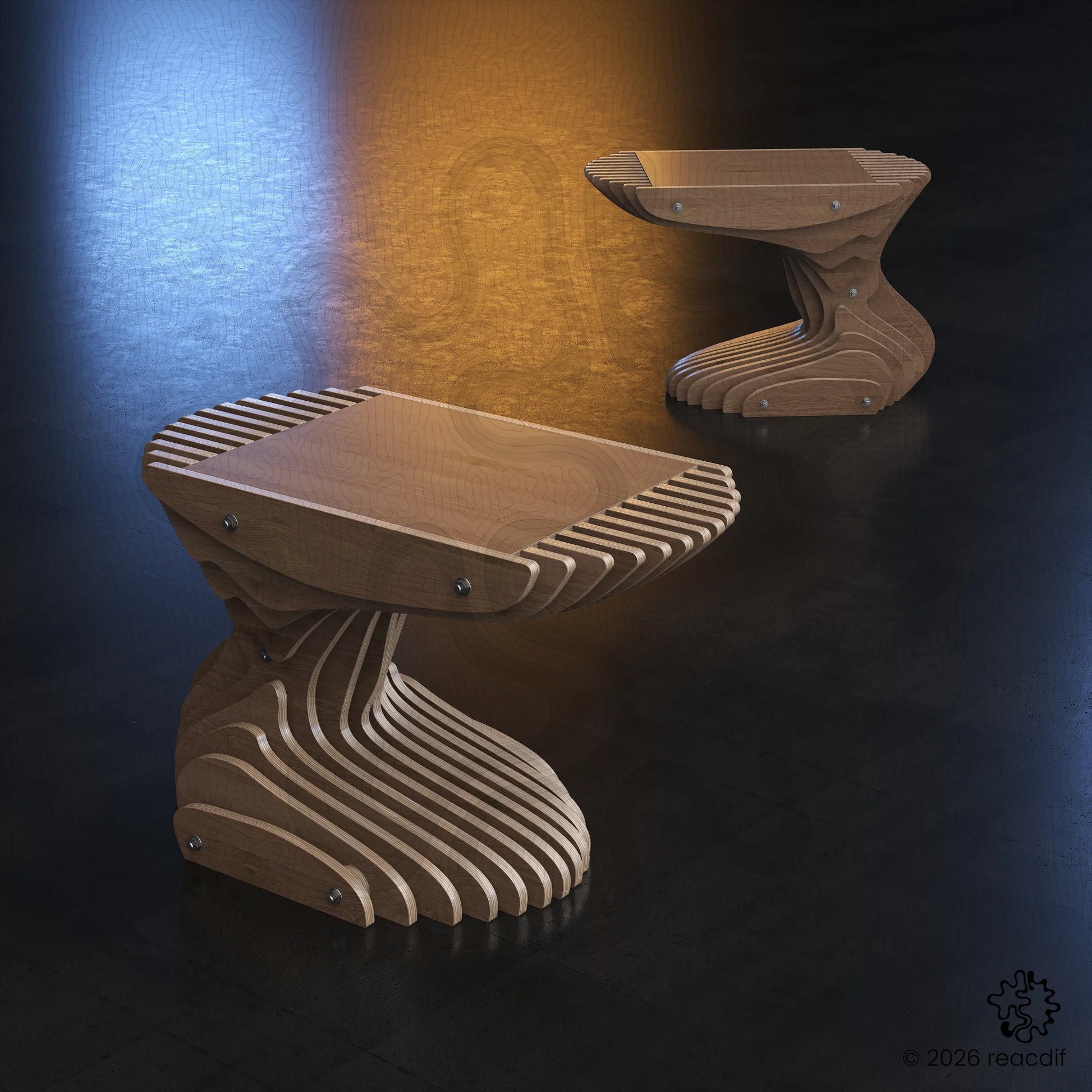 Parametric Coffee Table A-6 variant large finished assembly featuring distinctive geometric form and contemporary furniture craftsmanship