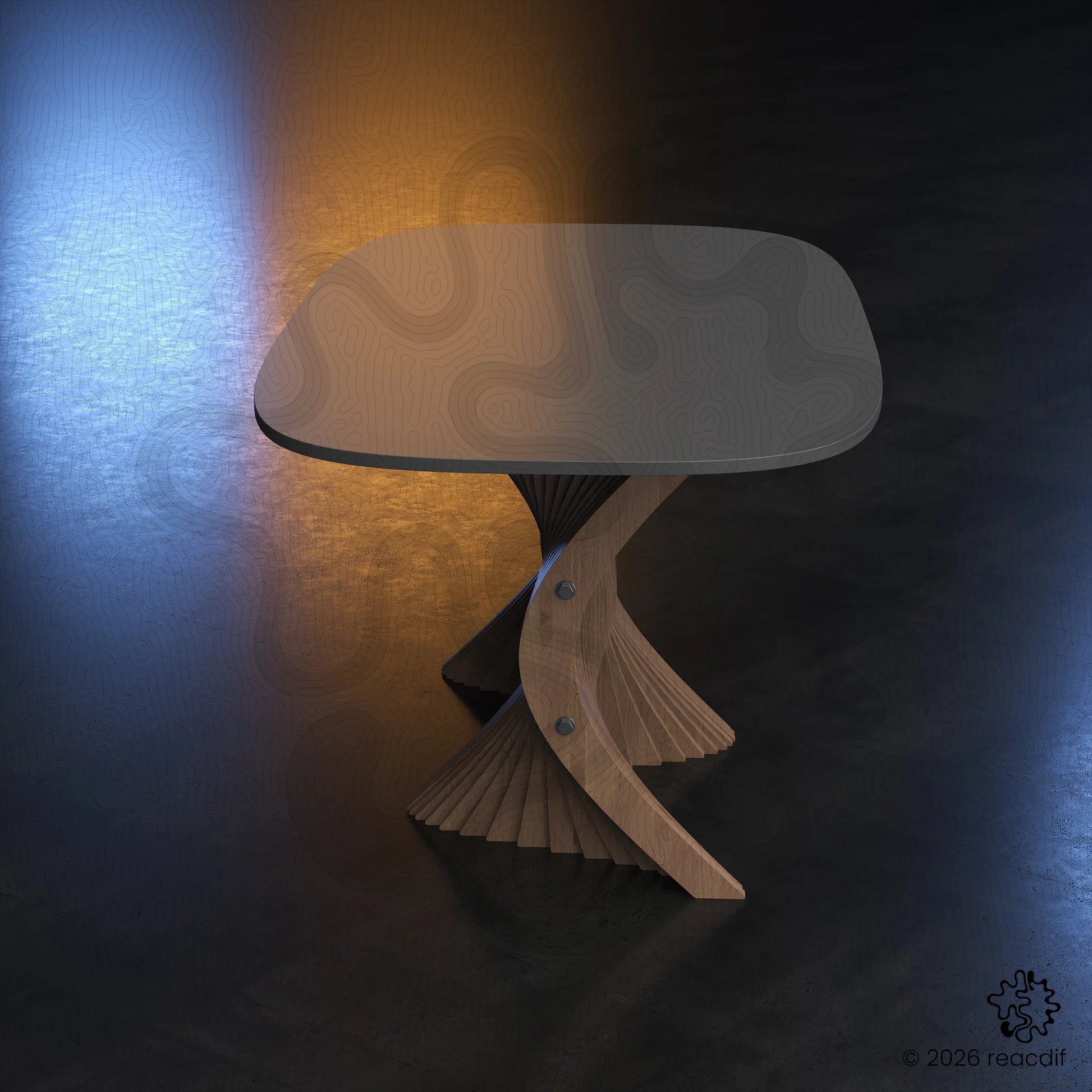 Stylish dining table render in dark wood. Elegant interior design element. Custom furniture manufacturing files.