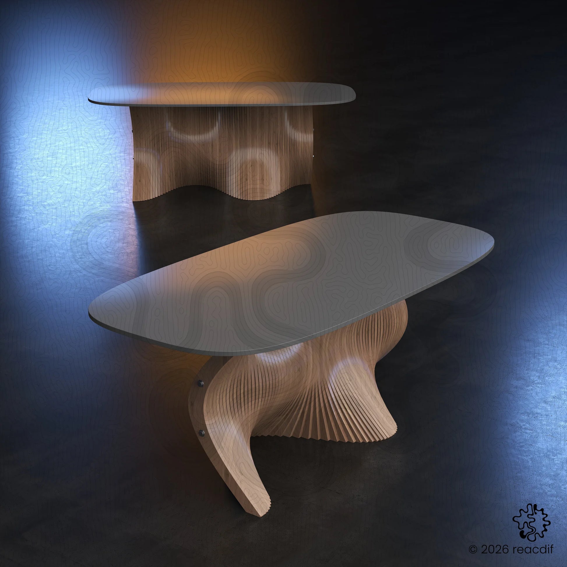 Close up detail of layered plywood slices. High-end woodworking art. CNC machining texture. Minimalist wooden furniture aesthetics.