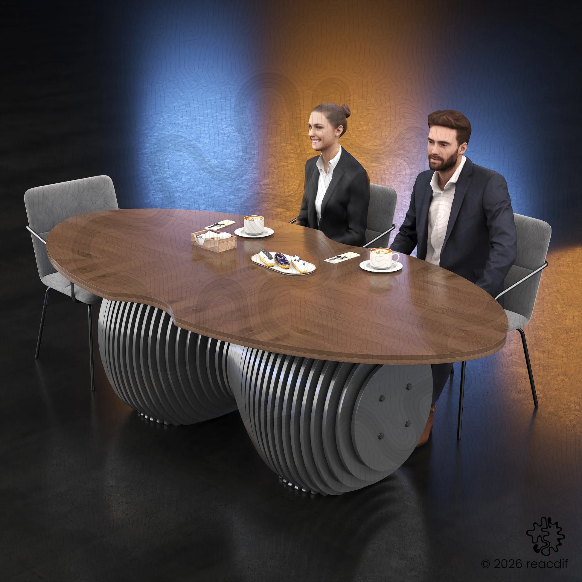 Parametric Table A-4 modern dining table with organic curves - front perspective view